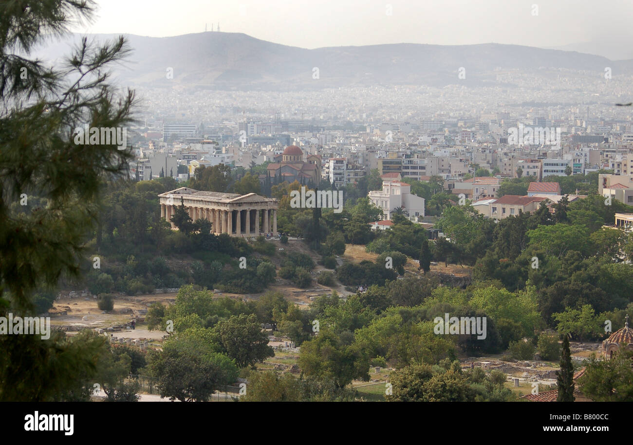 A view from Mars Hill of Ruins and Monuments in Athens Greece Stock Photo
