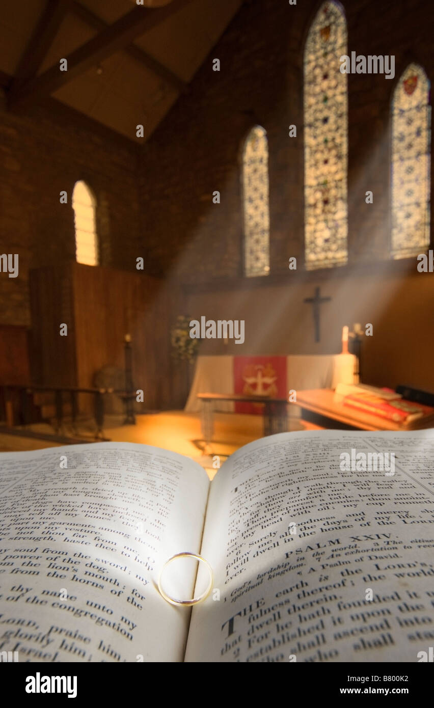 Bible in church sanctuary Stock Photo - Alamy