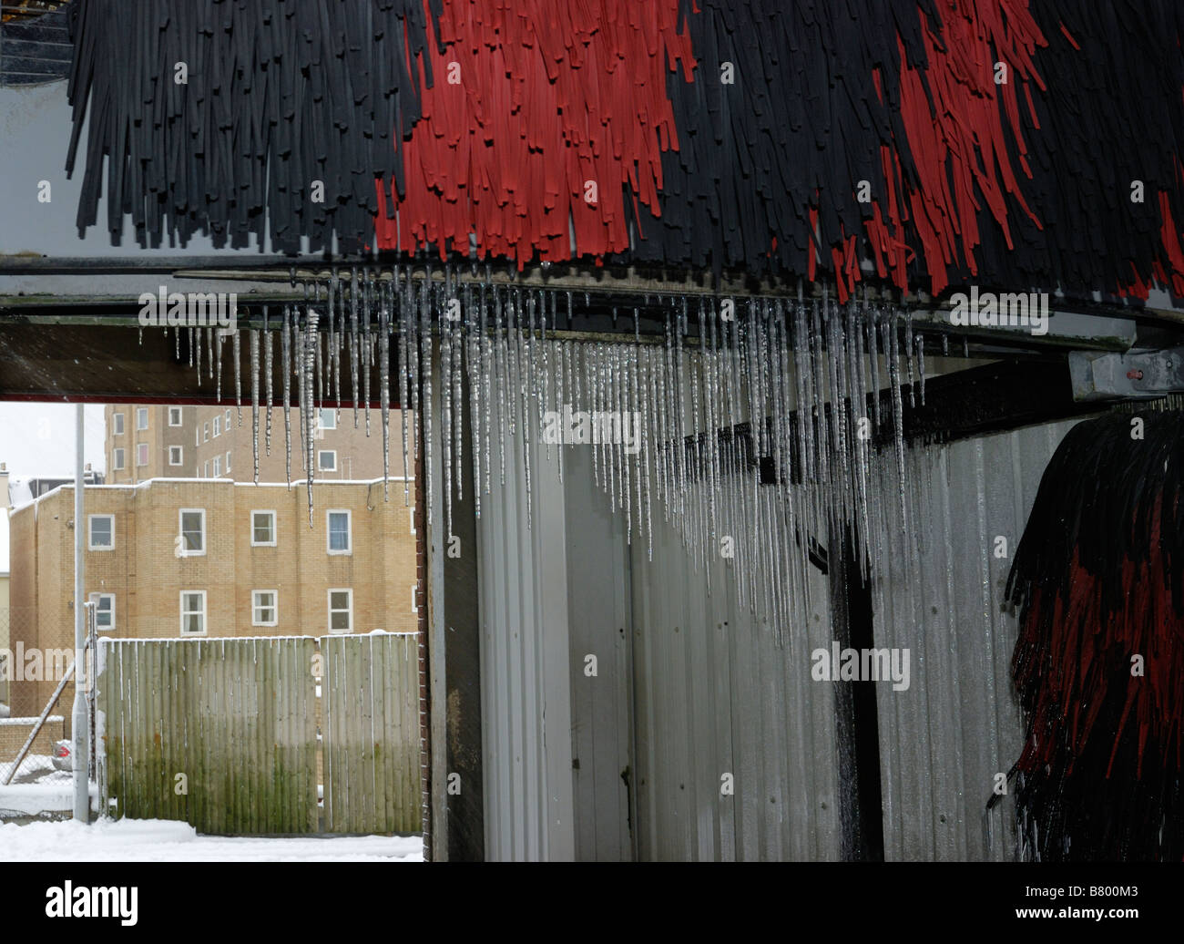 Frozen car wash with icicles Stock Photo Alamy