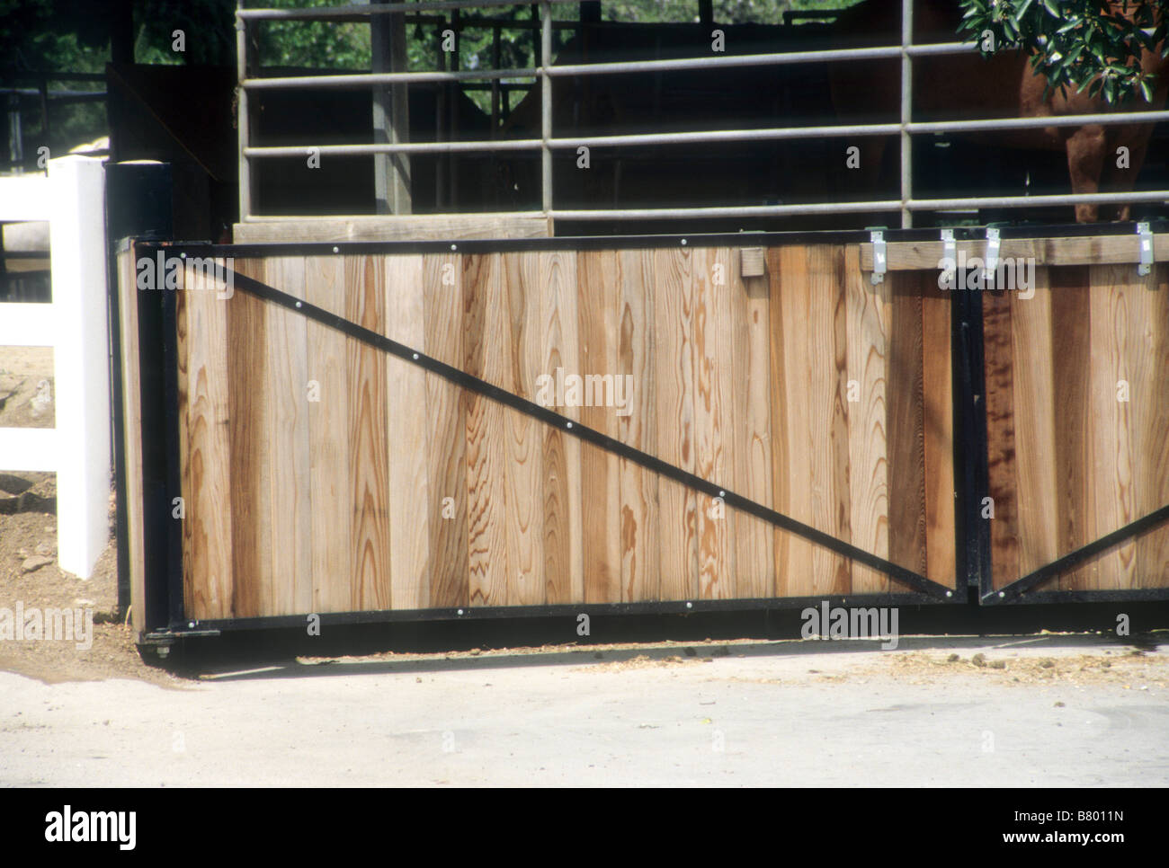 Diagonal brace on wooden fence Stock Photo