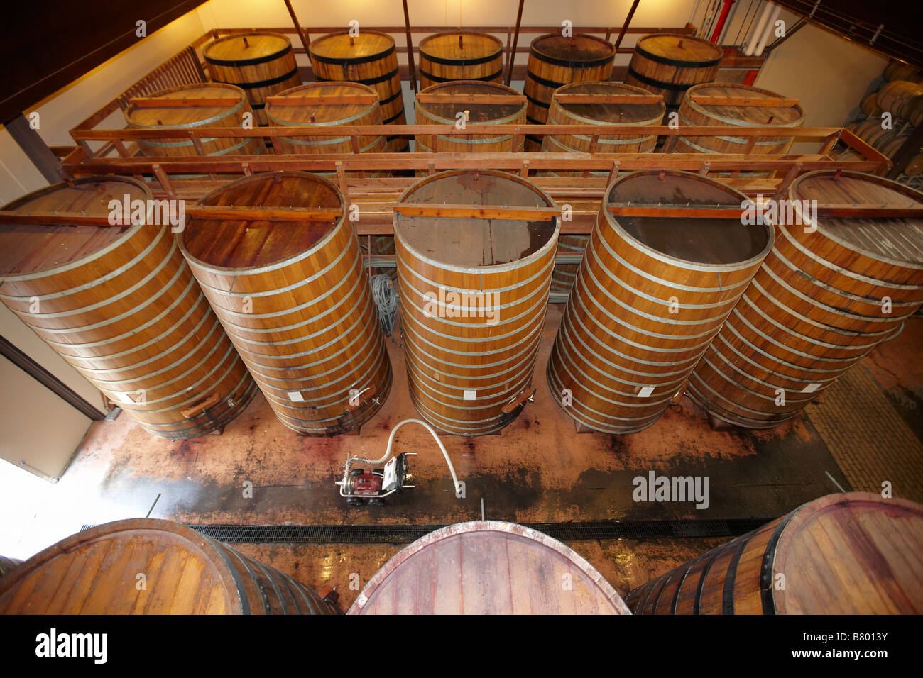 Wine aging barrels. Sterling Vineyards winery, Napa Valley, California