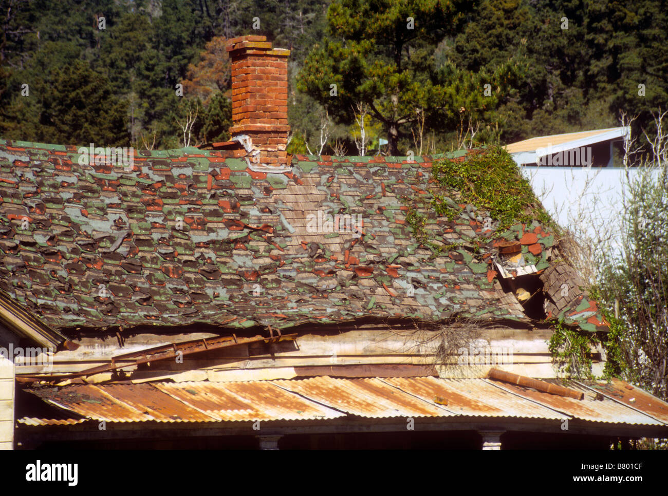 Old wood shingle roof collapses with age weathered sag old replace worn ...
