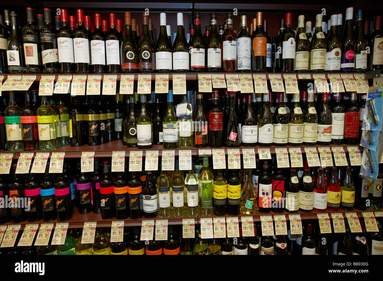 Big selection of wines in a local supermarket. Napa Valley, California