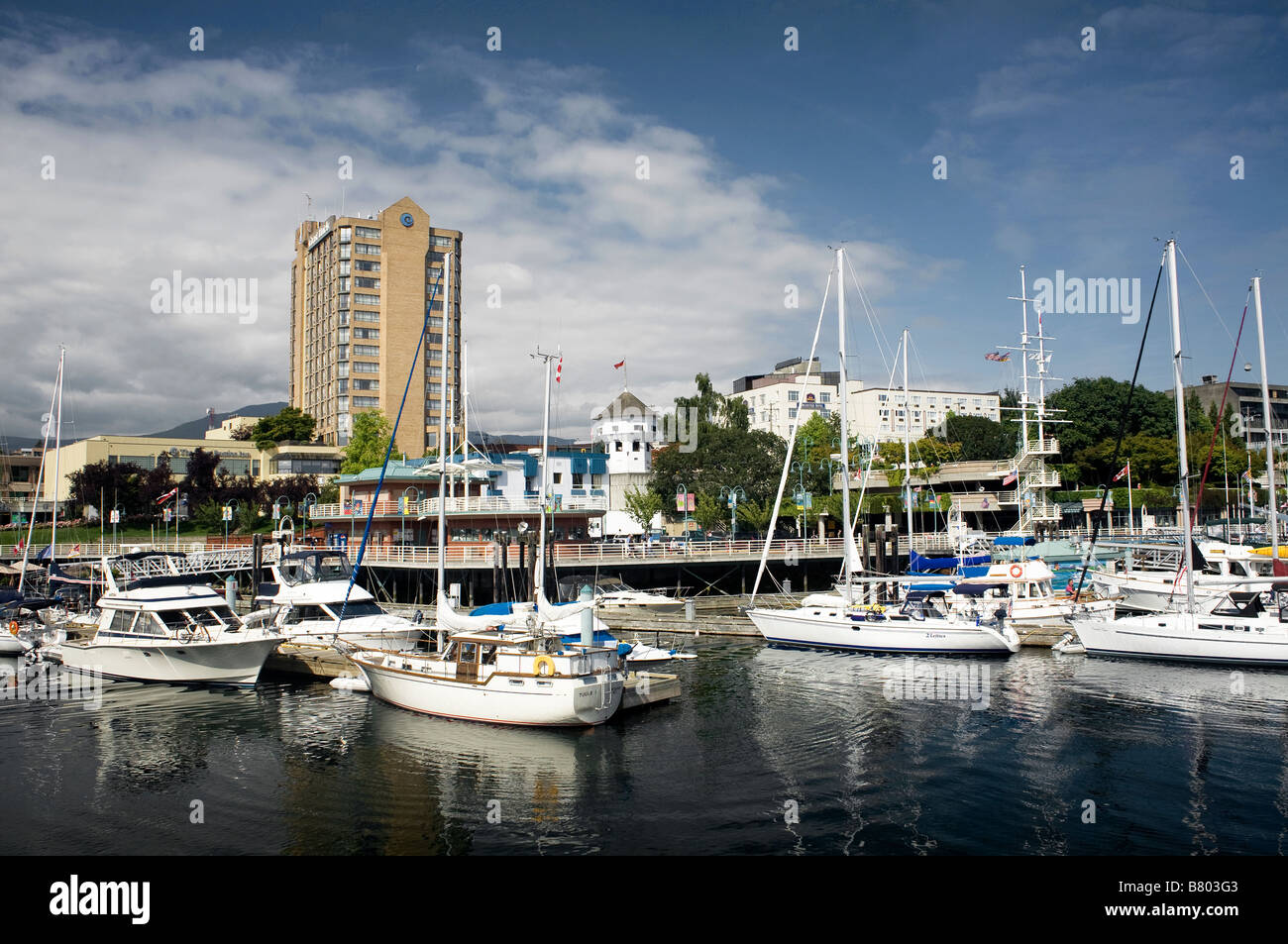 BRITISH COLUMBIA -  Small boat harbor in downtown Nanaimo on Vancouver Island. Stock Photo