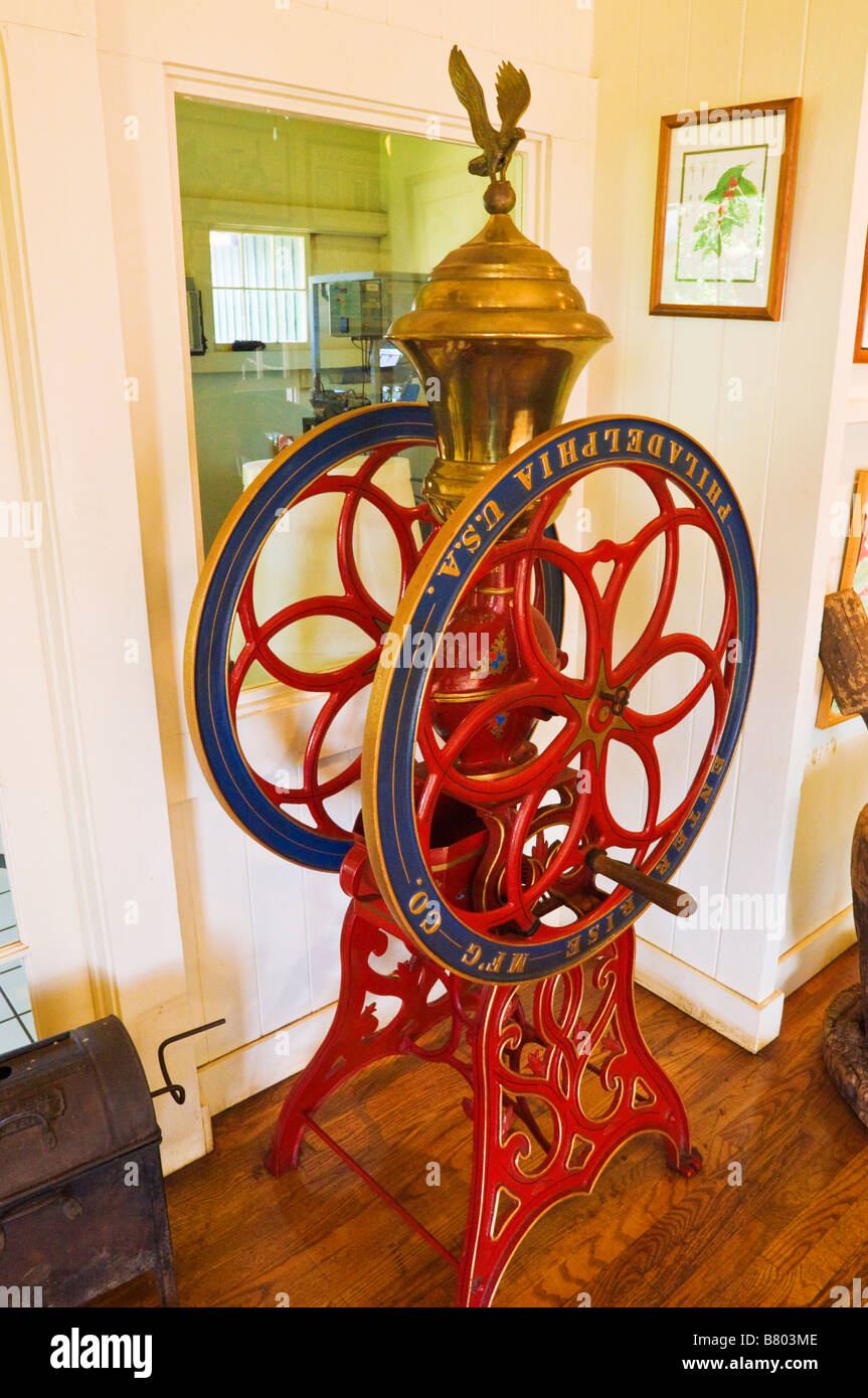Antique coffee grinder at the Kauai Coffee Company museum Island of Kauai Hawaii Stock Photo