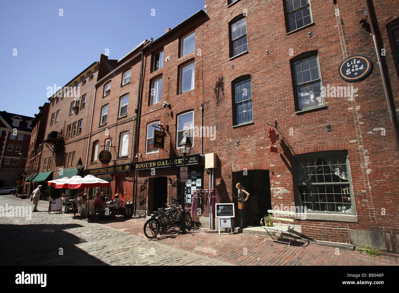 Wharf Street, The Old Port, Portland, Maine, USA Stock Photo