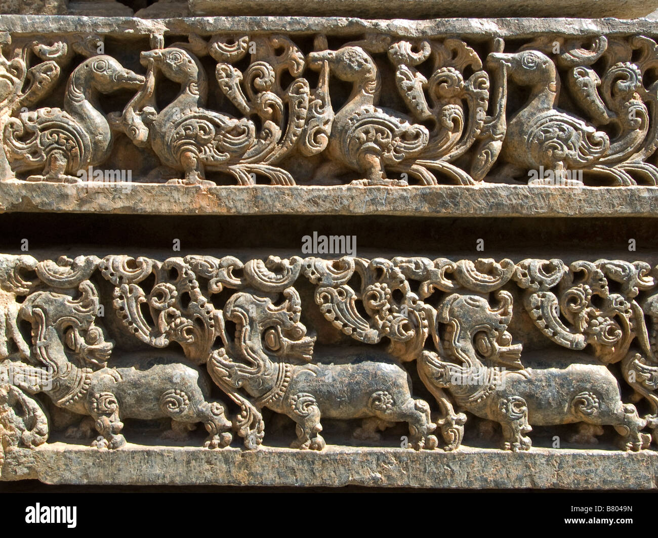 detail of relief carved frieze of decorative animal figures Stock Photo
