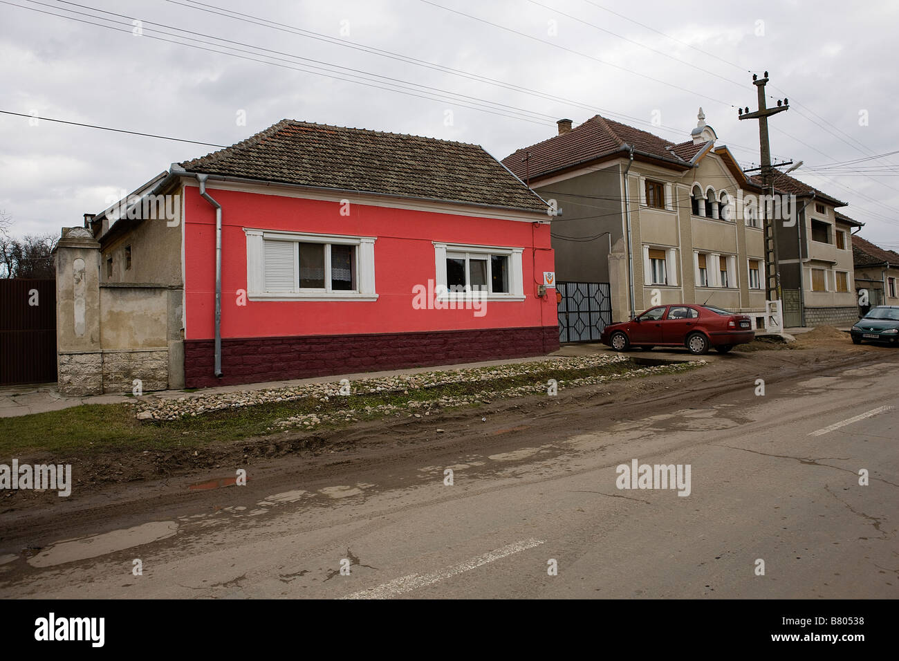 Romanian placement centre or orphanage run by Romanian Relief in Tinca Romania (red building) Stock Photo
