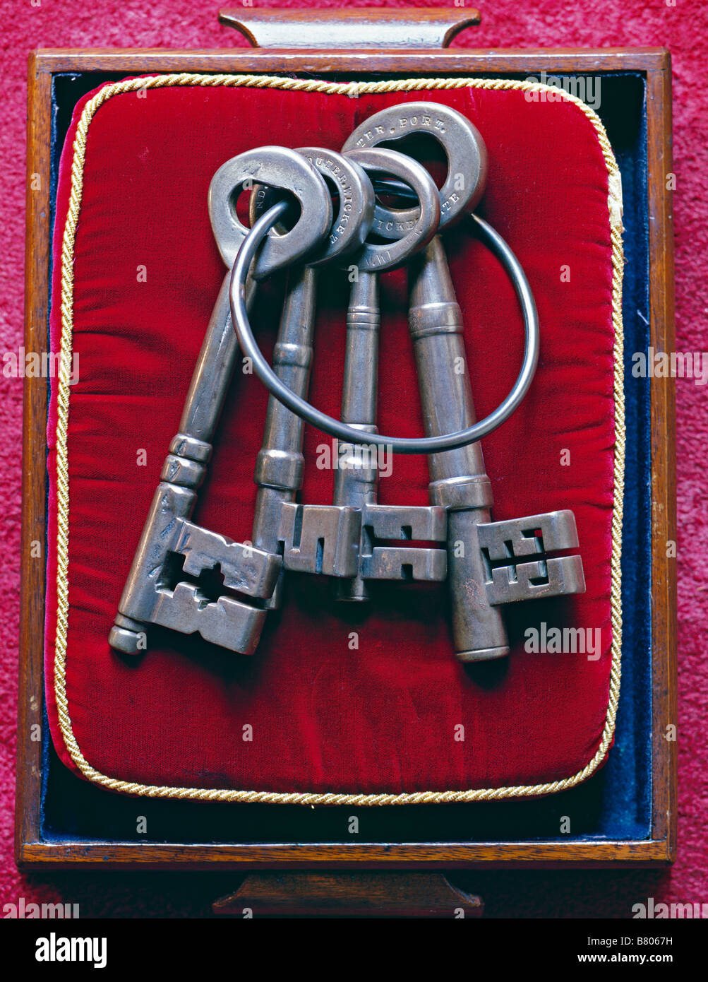 The keys to the four gates of Gibraltar, on display at an official dinner in the Governor's residence Stock Photo