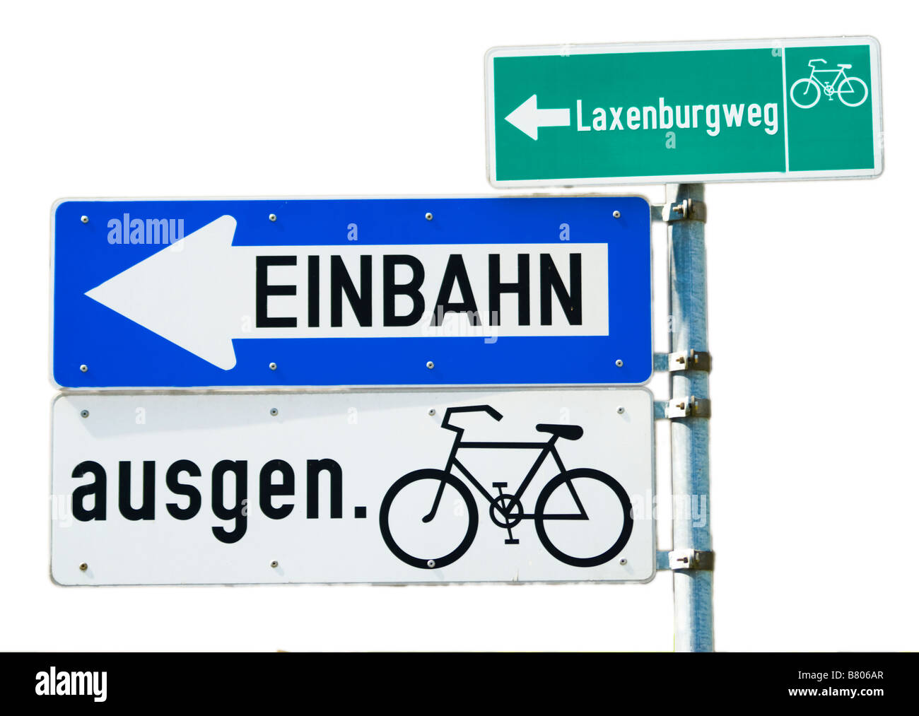 vienna-austria-road-signs-cycle-path-top-cycle-path-middle-one-way-B806AR.jpg