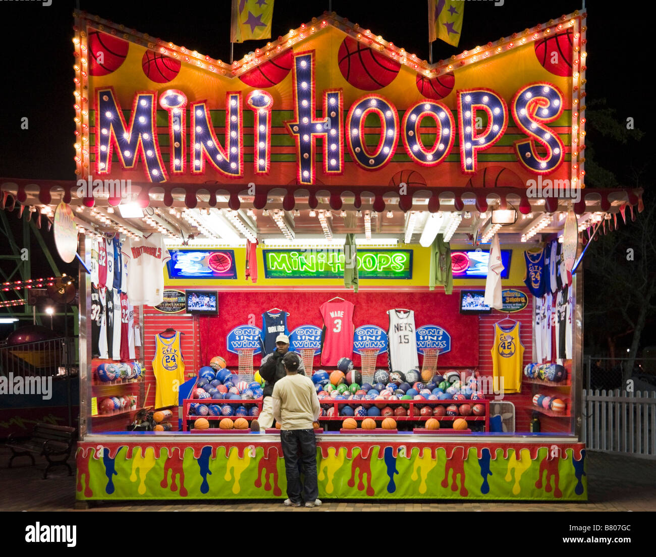 Fairground booth at night, Old Town Kissimmee on US 192, Kissimmee, Orlando, Central Florida, USA Stock Photo