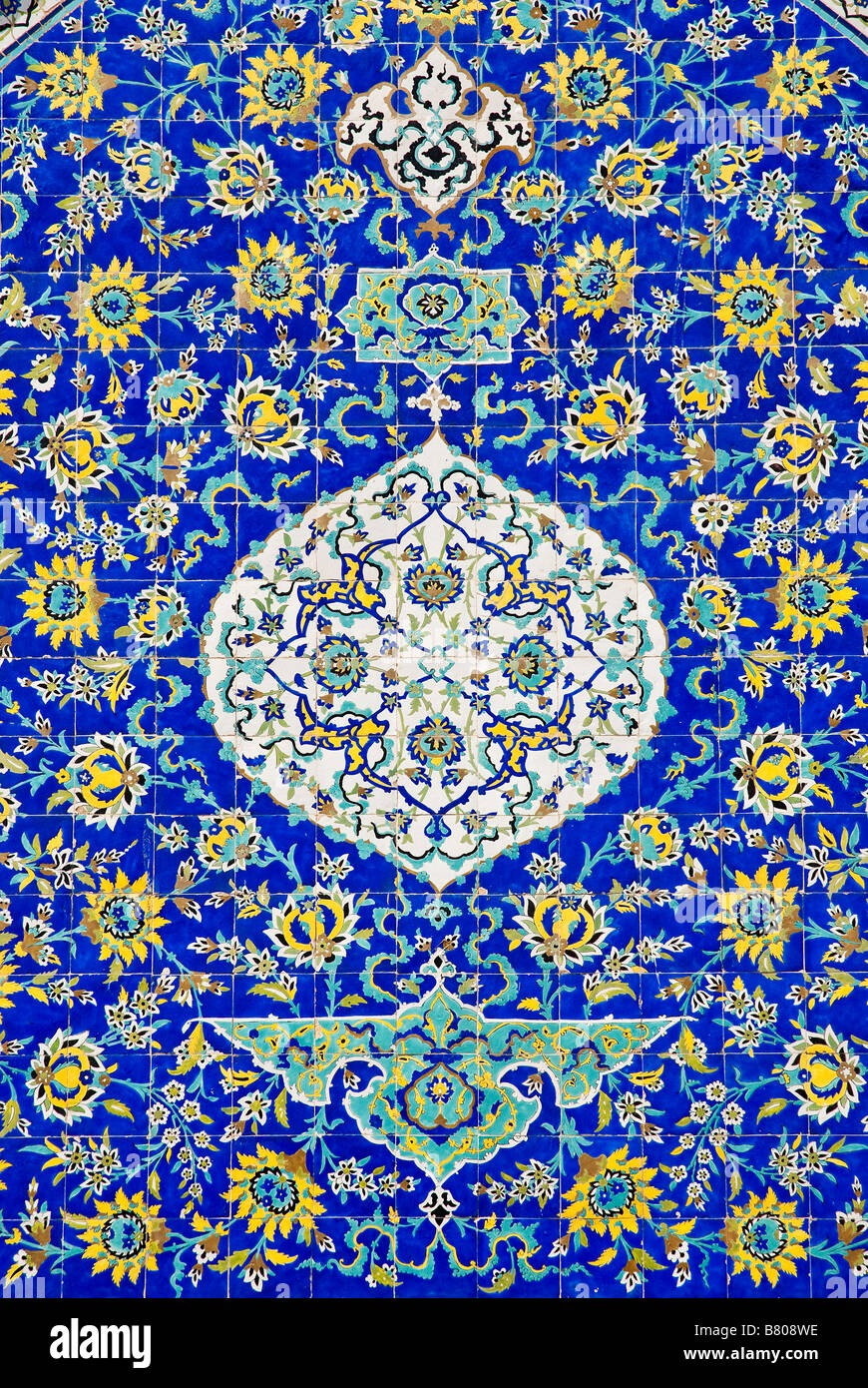 ceramic painted art tiles on mosque esfahan iran Stock Photo