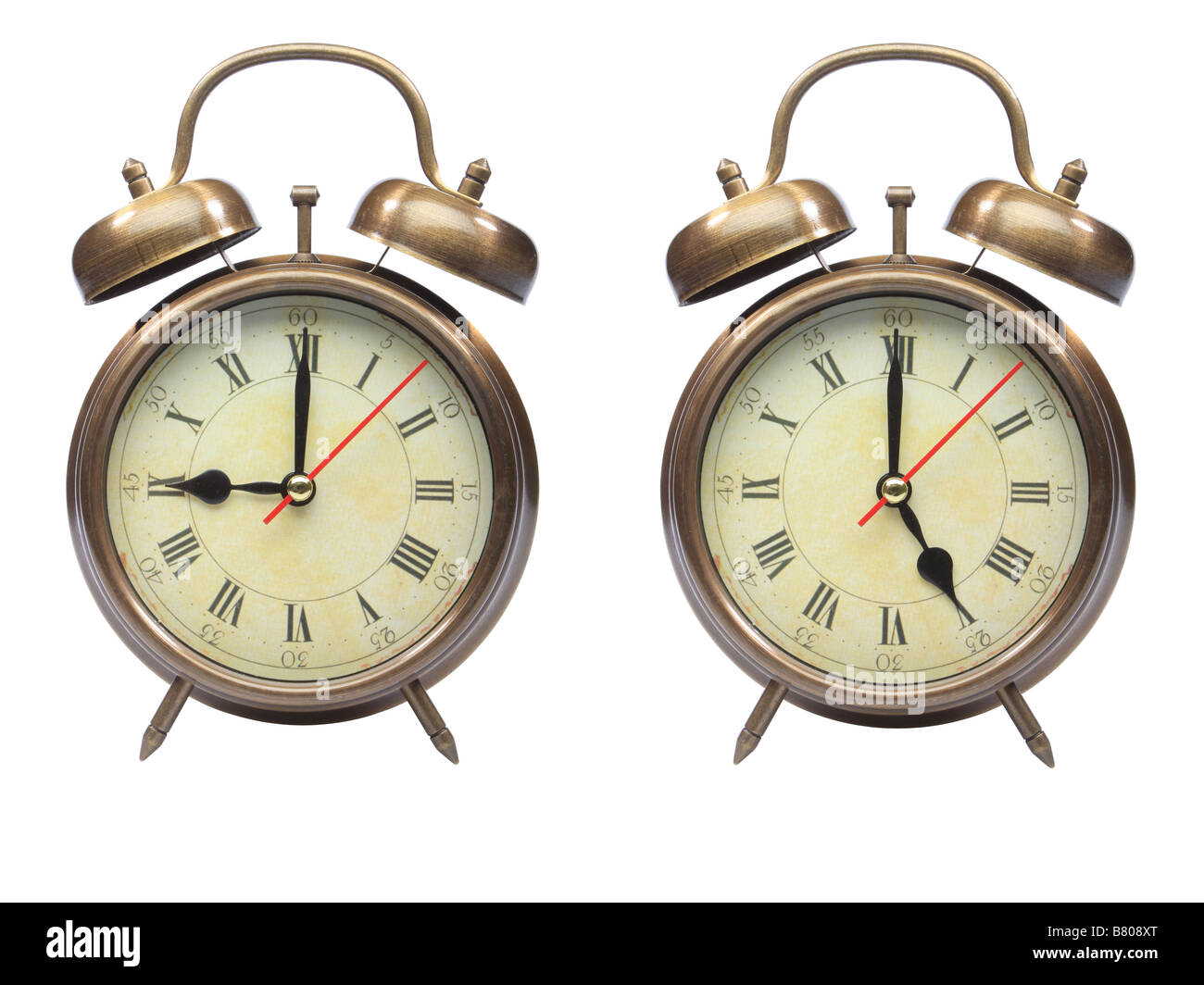 Old fashioned alarm clock isolated on white Stock Photo Alamy