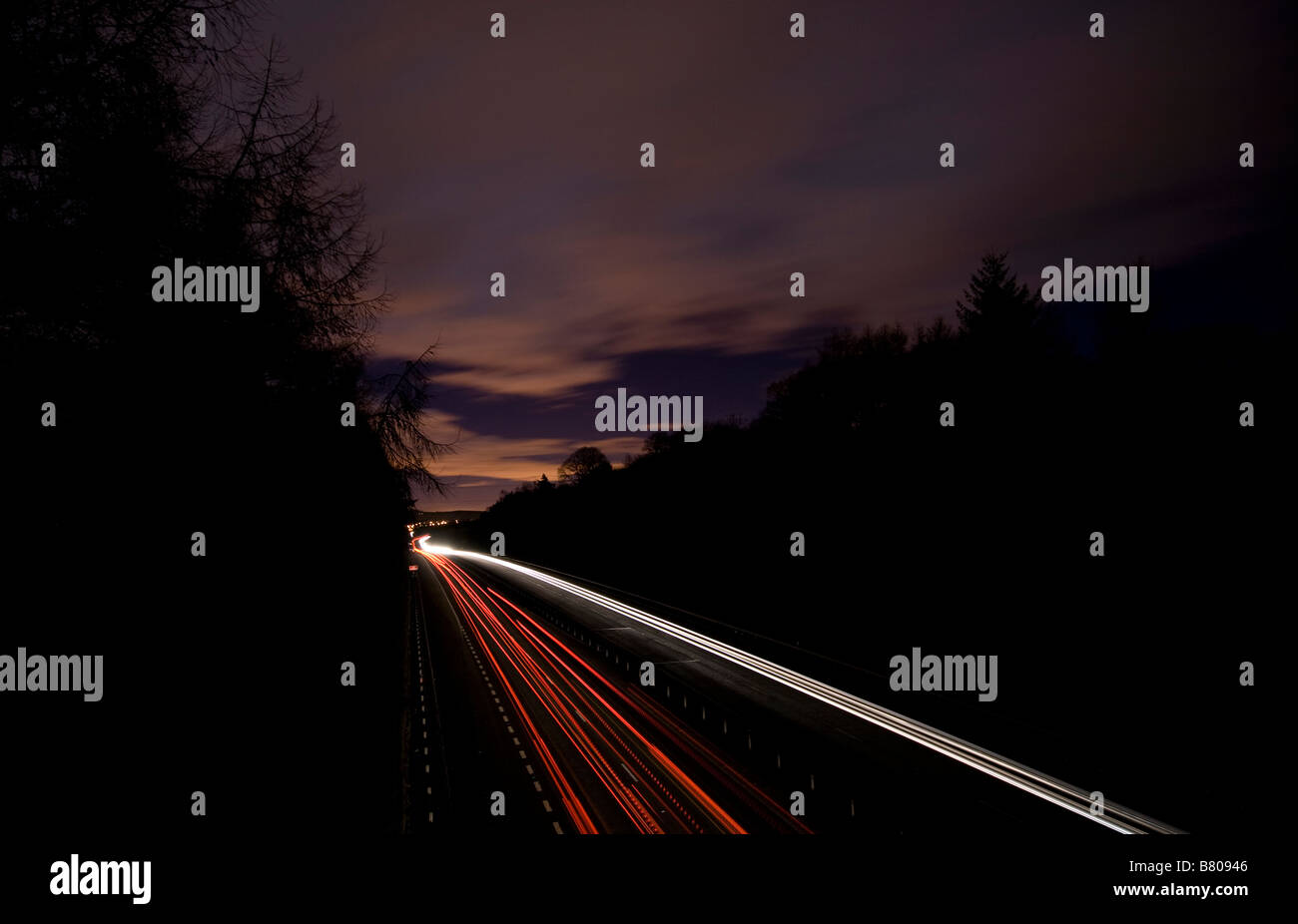 Traffic Light Trails on a Scottish Motorway at Night Stock Photo - Alamy