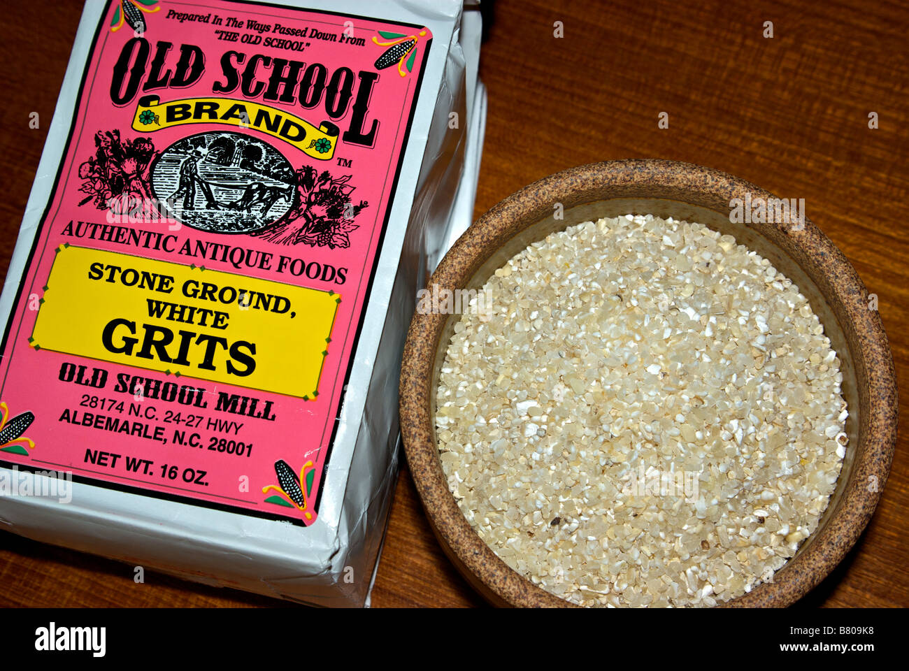 Stone ground white corn grits cereal a staple of the southern US Stock