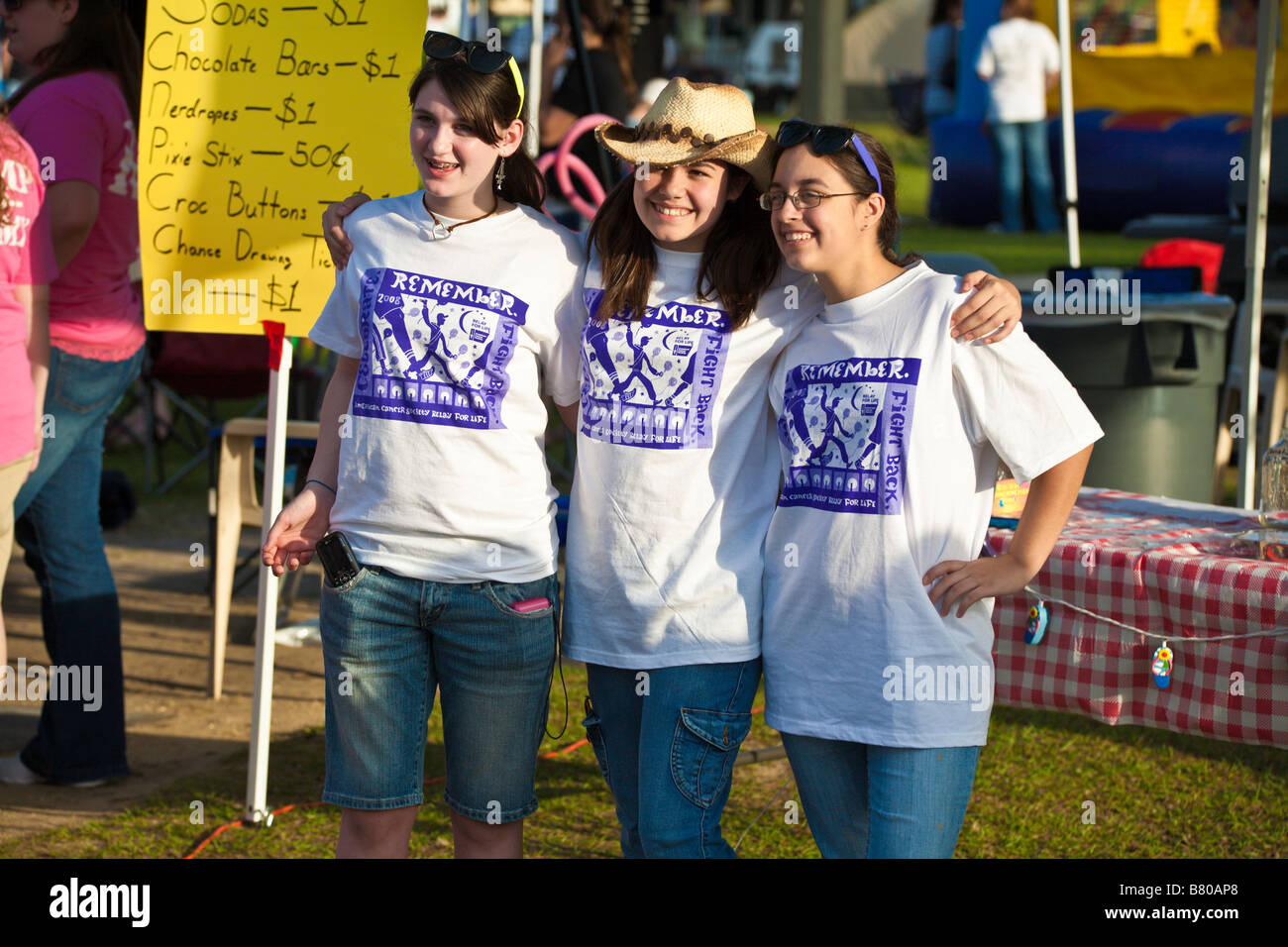 Cancer survivors participating in American Cancer Society's Relay for Life fund raising event in Ocala, Florida, USA Stock Photo