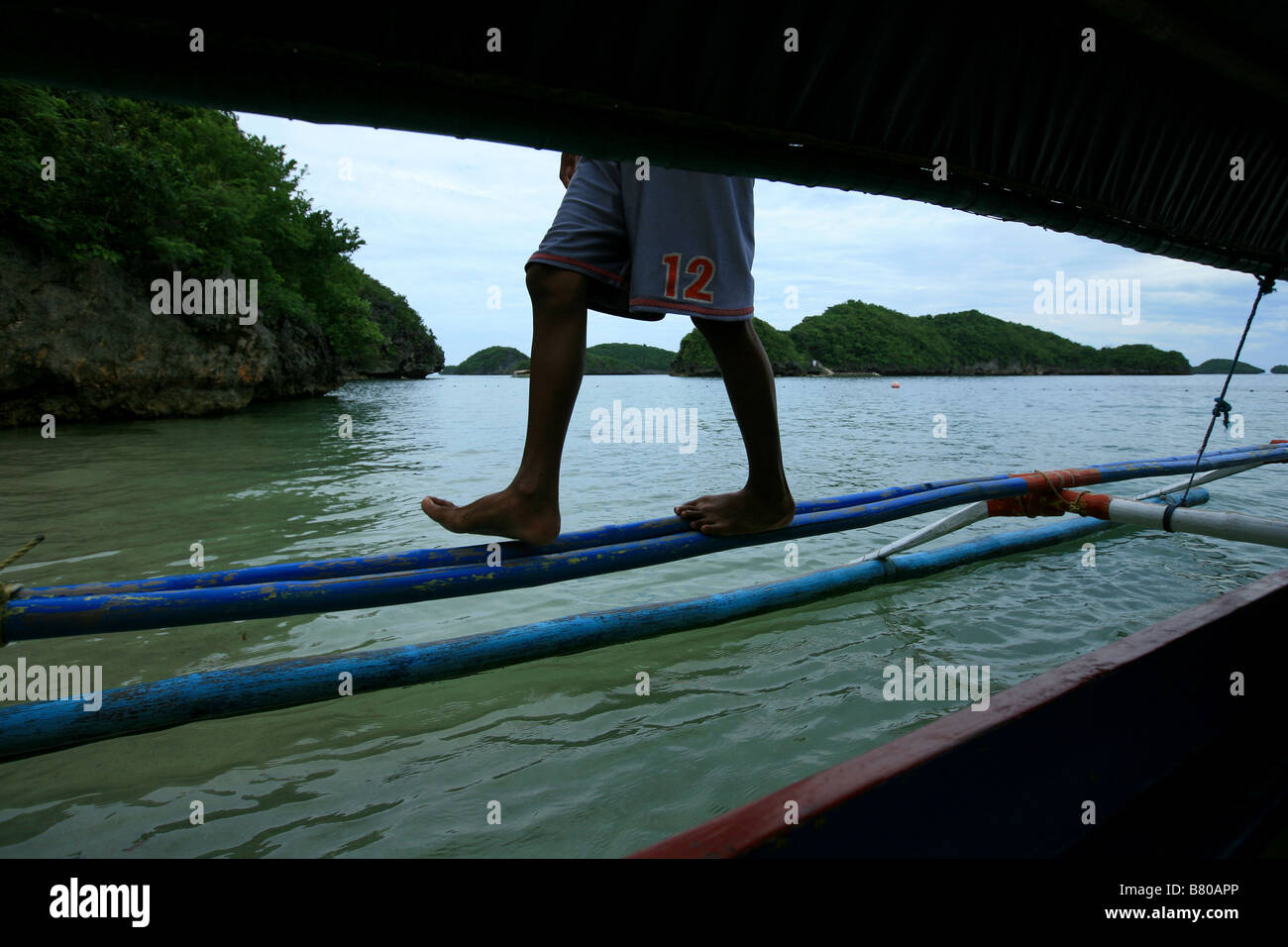 PHILIPPINES Alaminos Outrigger boat near Alaminos the city of the ...