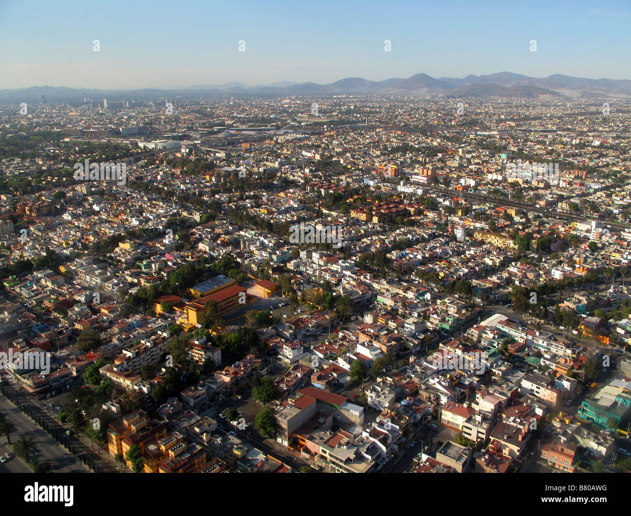 Aerial photograph showing Mexico City the capital city of Mexico Greater Mexico City has a population of 19 million people Stock Photo