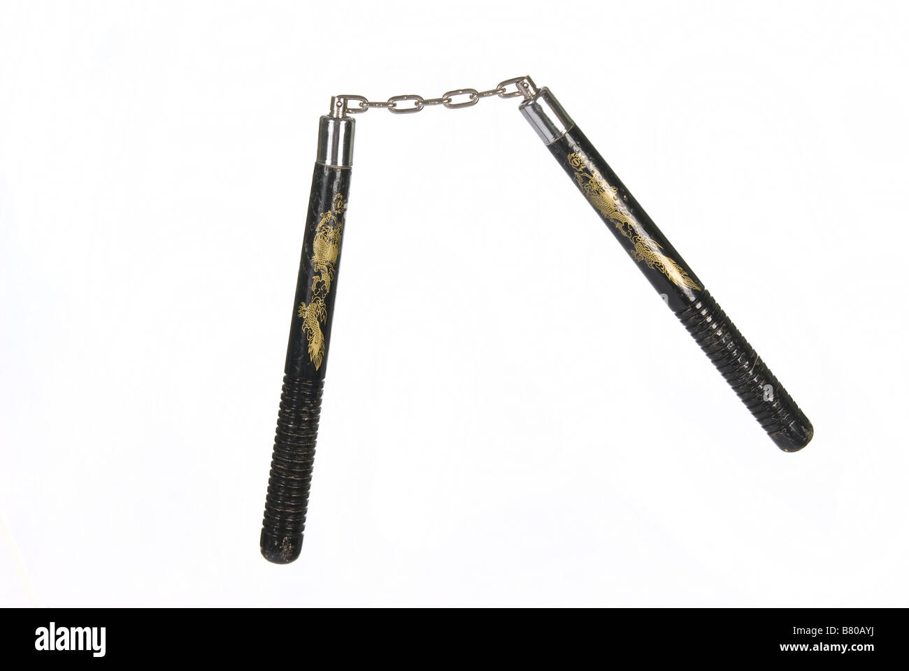 Wooden martial arts nunchaku s isolated on white Stock Photo Alamy