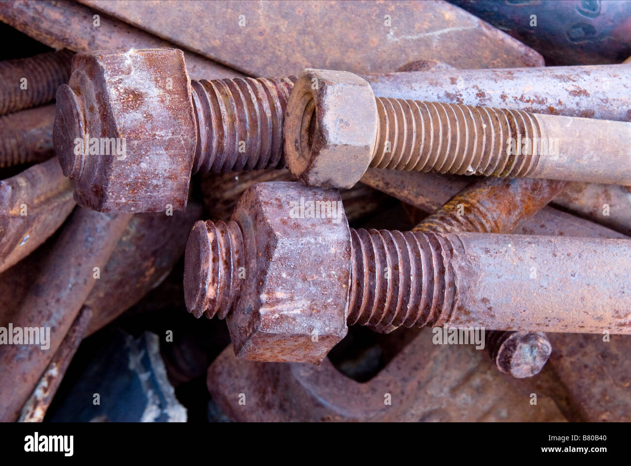 Three old rusty bolts in a bin for recycling Stock Photo Alamy