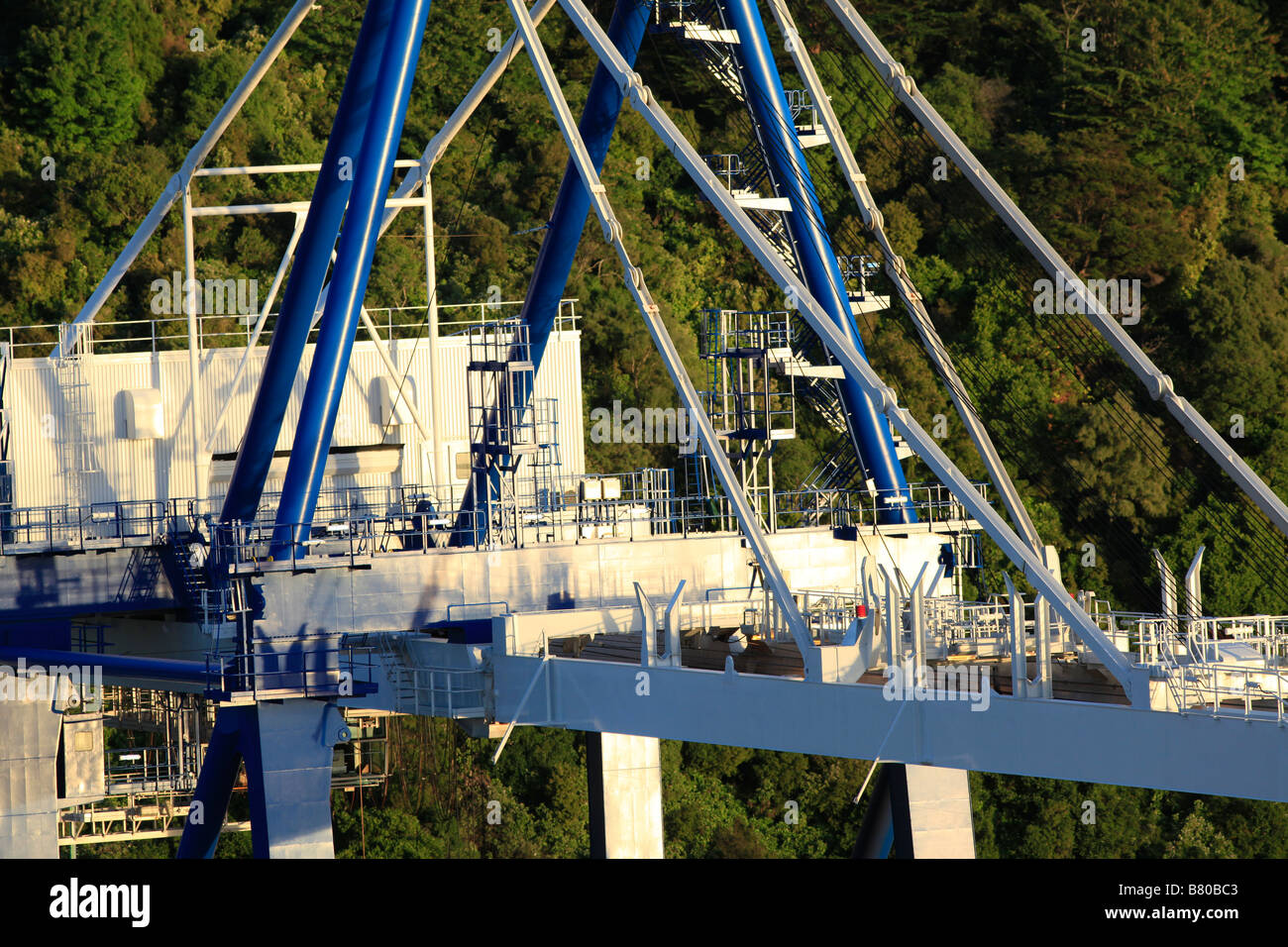 Close up of crane at sea container terminal,Port Chalmers, Otago Harbour, Dunedin, South Island, New Zealand Stock Photo