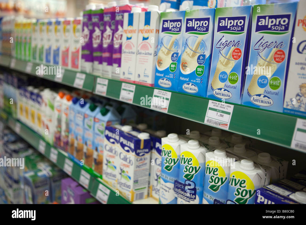 Soy products in Spanish supermarket Stock Photo Alamy