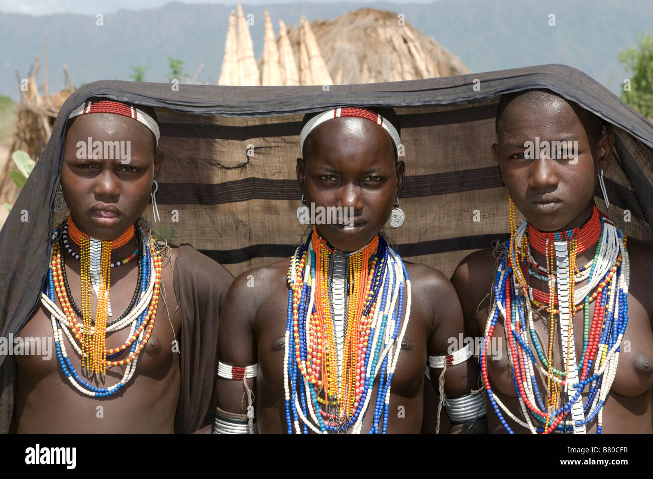 Young girls from the Arbore tribe Omovalley Ethiopia Africa Stock Photo