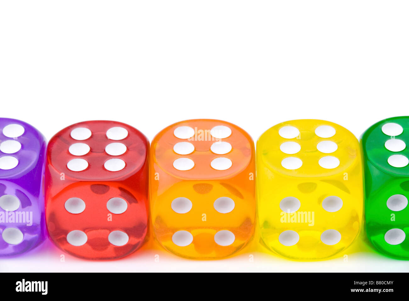 Dice in vivid colors isolated in white Stock Photo Alamy