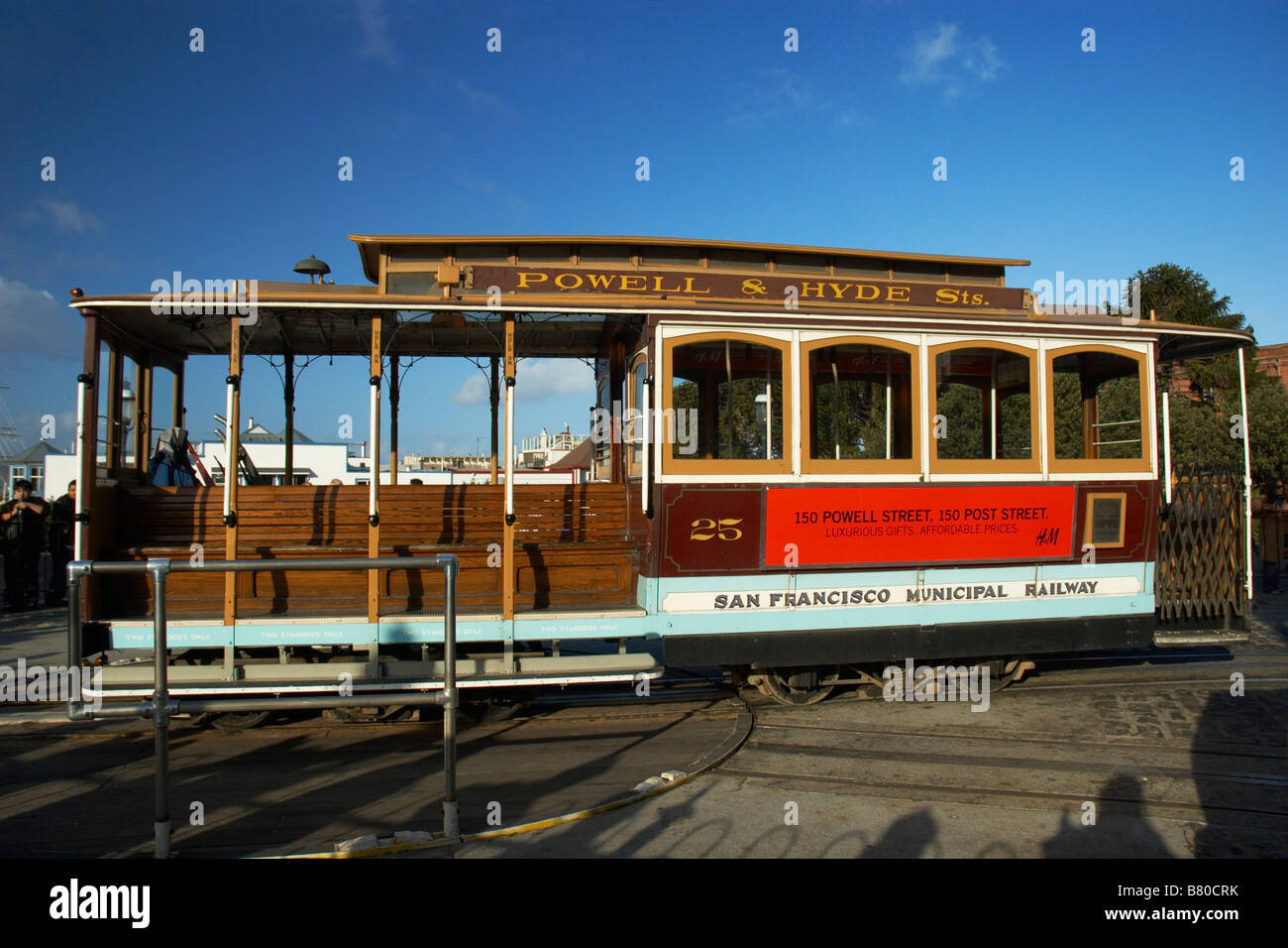 A Powell & Hyde line cable car on the turntable at Fisherman's Wharf