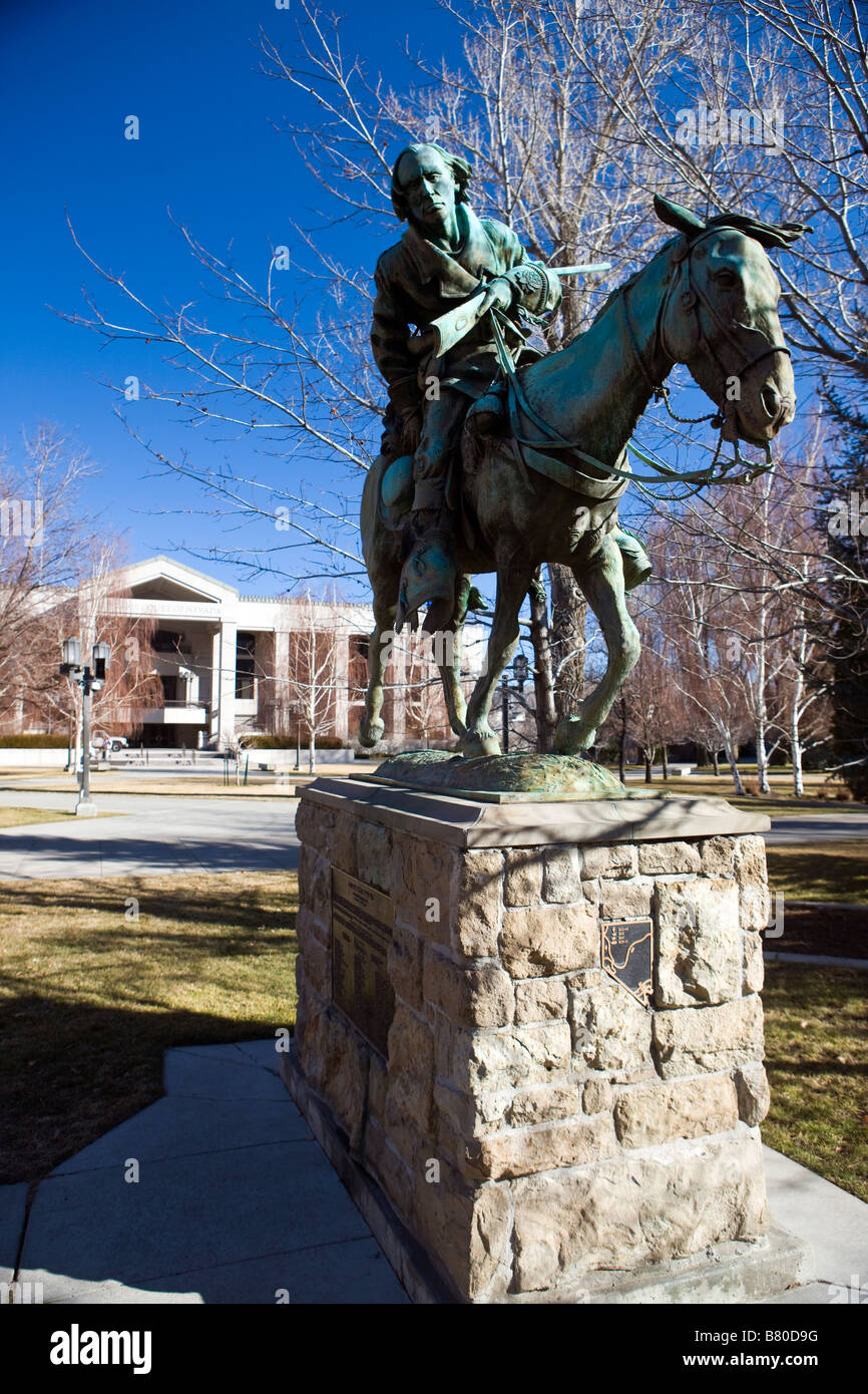 Statue of Kit Carson on a horse in front of the Nevada State Supreme Court Carson City Nevada Stock Photo