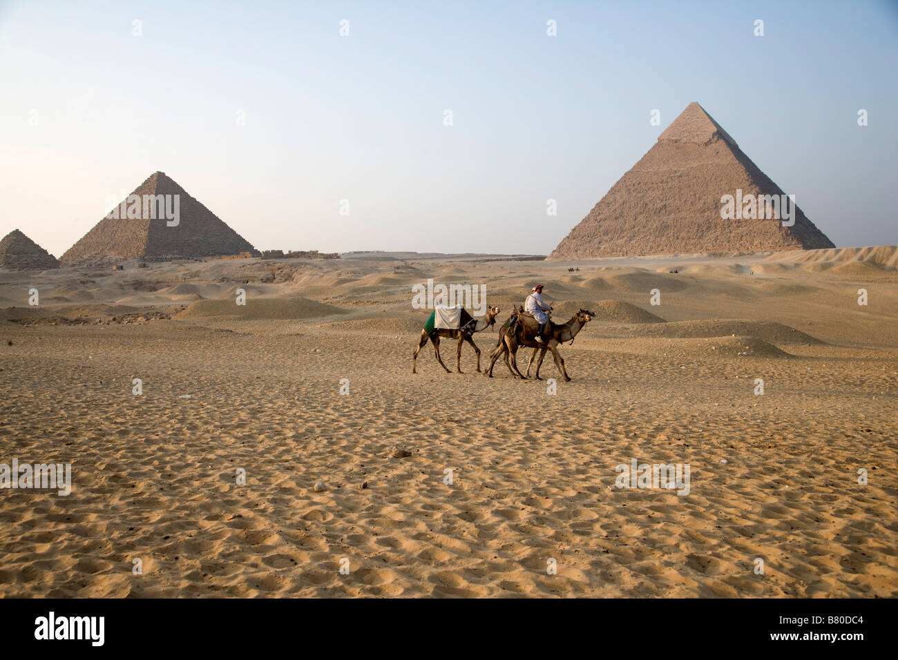 Pyramids, Giza, Sand, Desert, Egypt, hot, holiday, travel, Archaeology, Ancient civilization Stock Photo