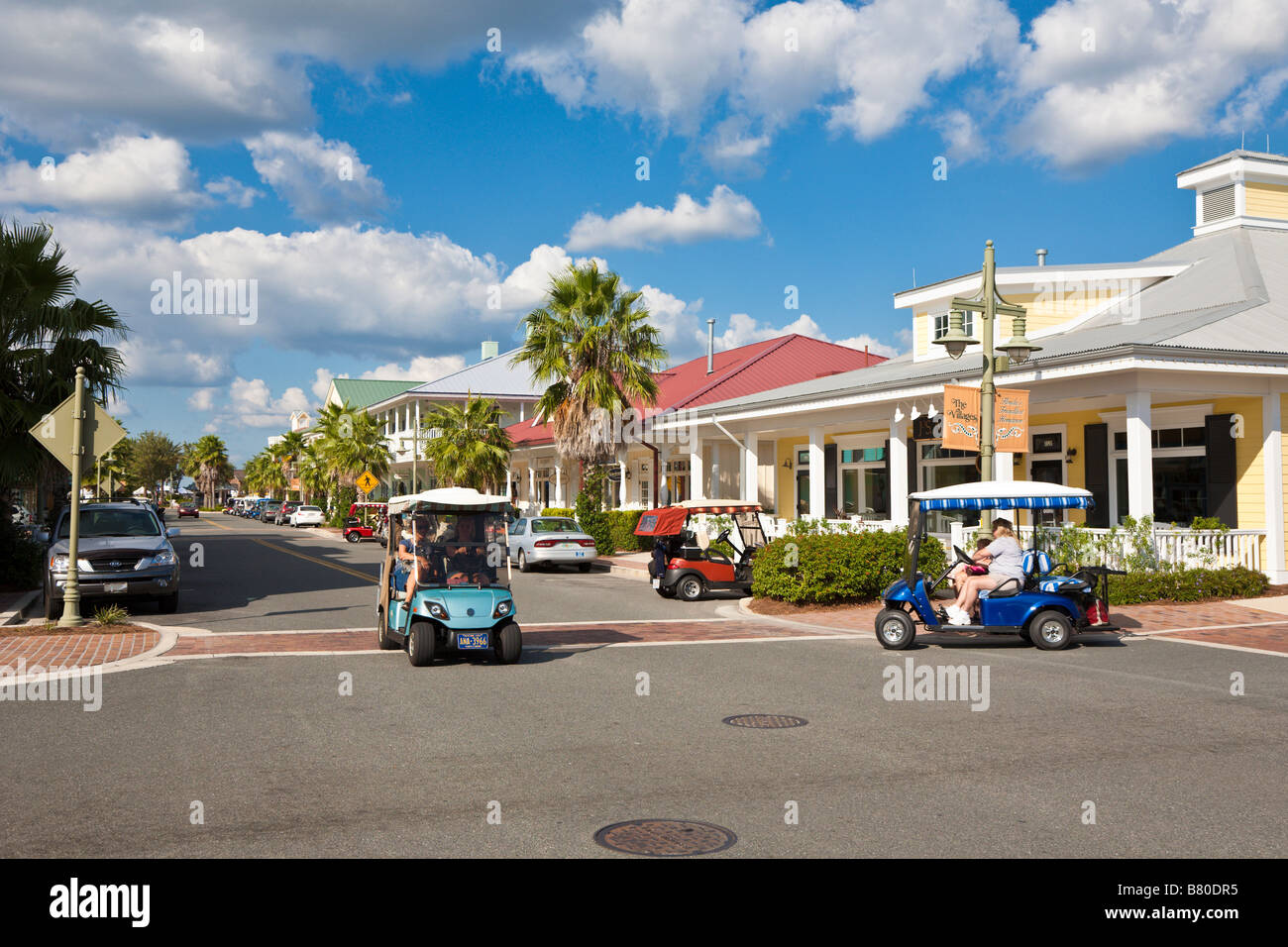 Residents drive golf carts on streets in The Villages retirement