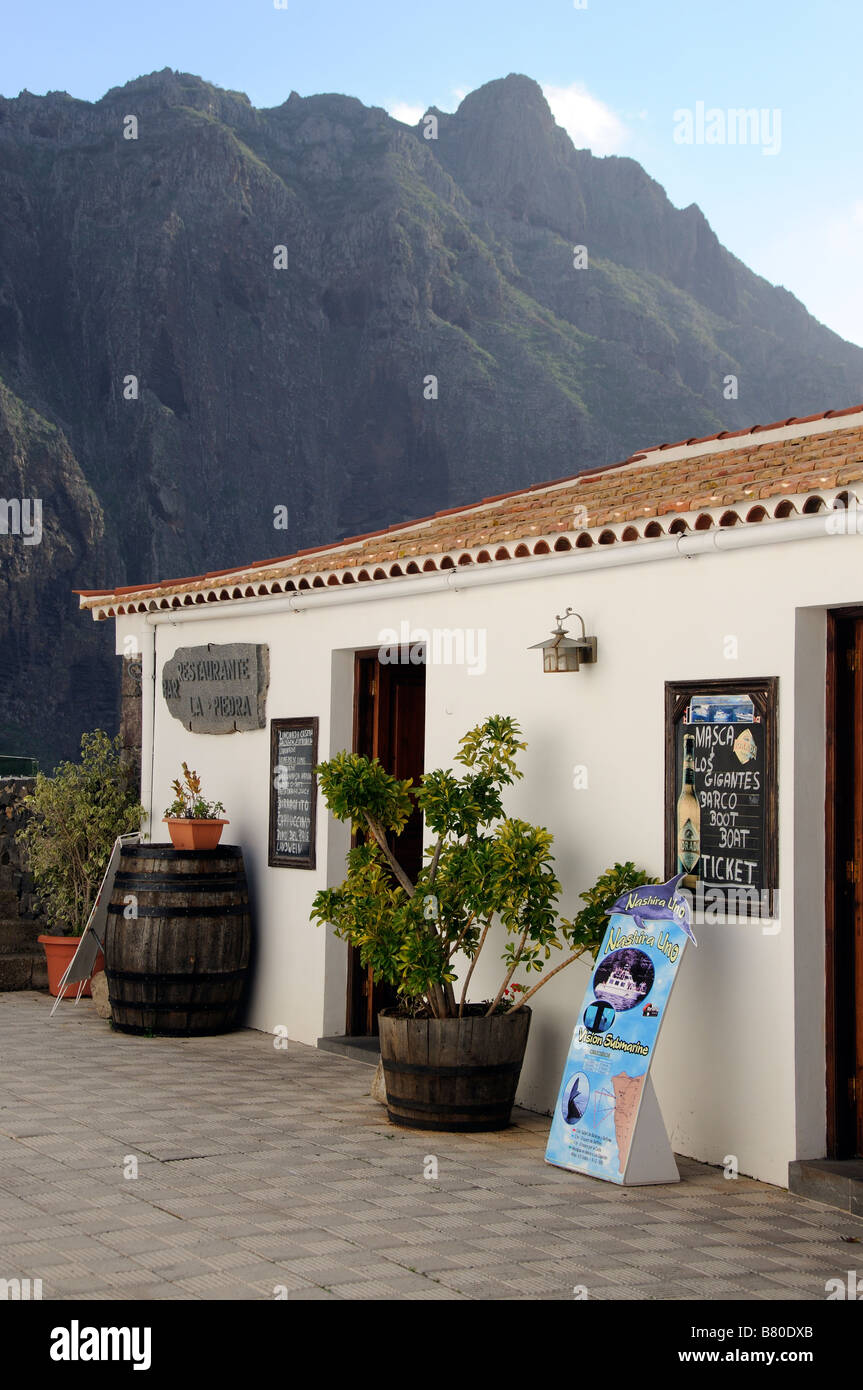 The small mountain village of Masca in the Teno massif Tenerife Canary Islands Local bar restaurant. Stock Photo
