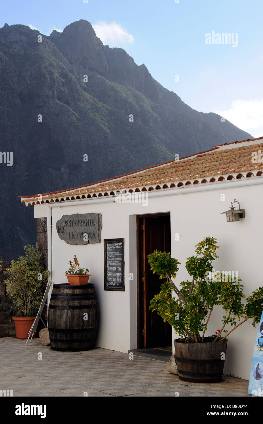 The small mountain village of Masca in the Teno massif Tenerife Canary Islands Local bar restaurant. Stock Photo