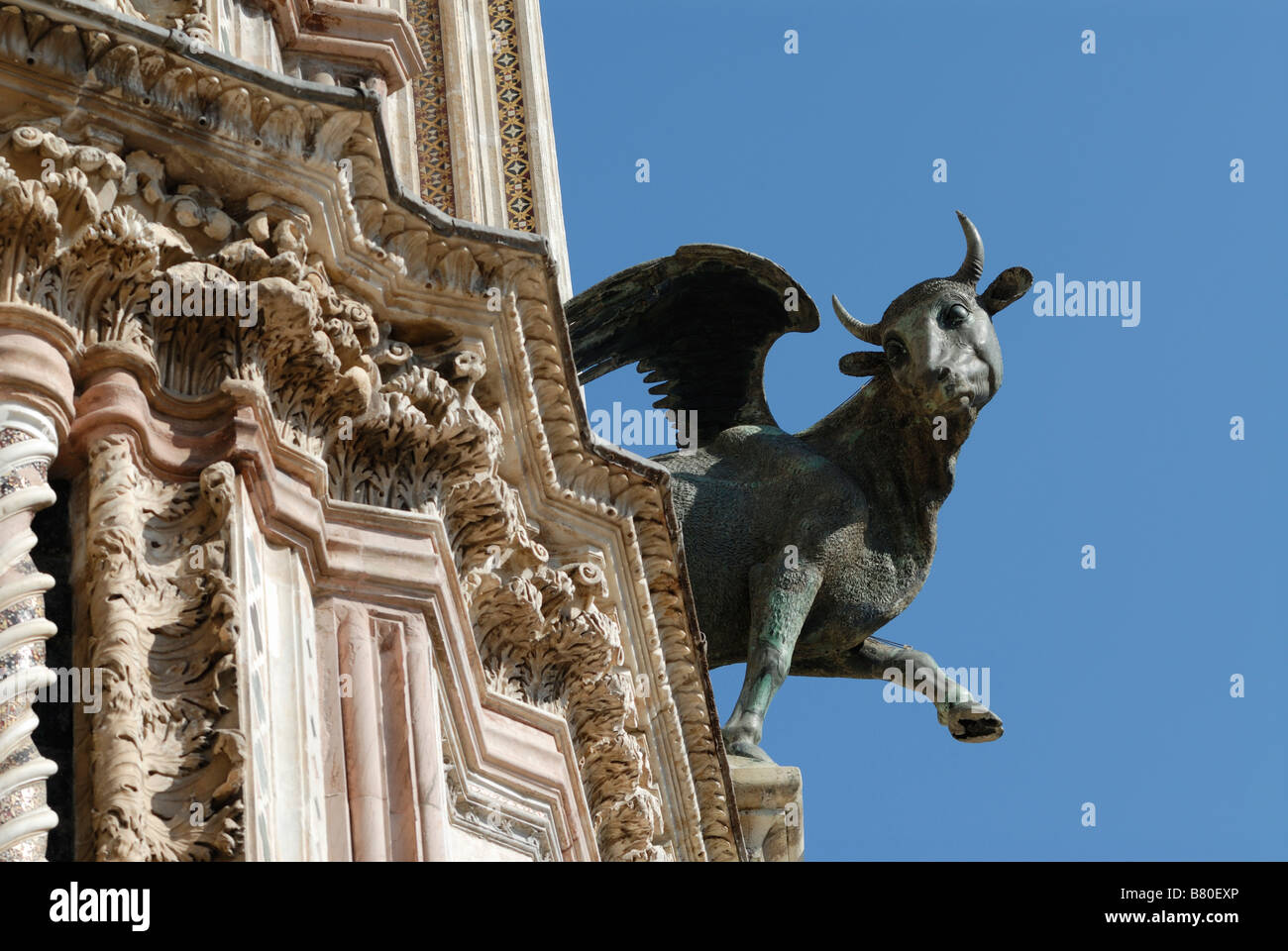 Orvieto Umbria Italy Bronze sculptures on the facade of the Duomo Stock