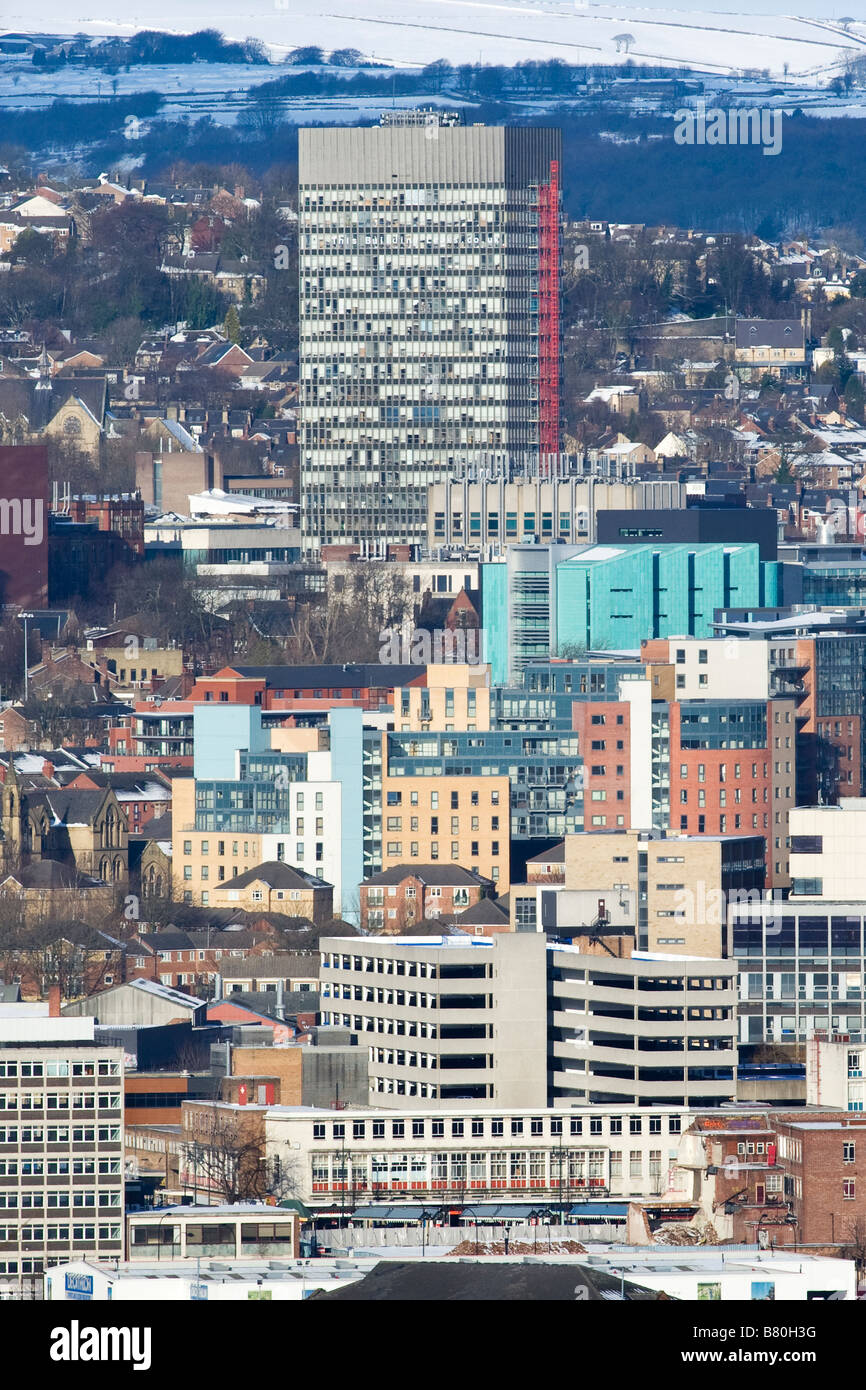Sheffield City Centre with Sheffield University Arts Tower in distance Stock Photo