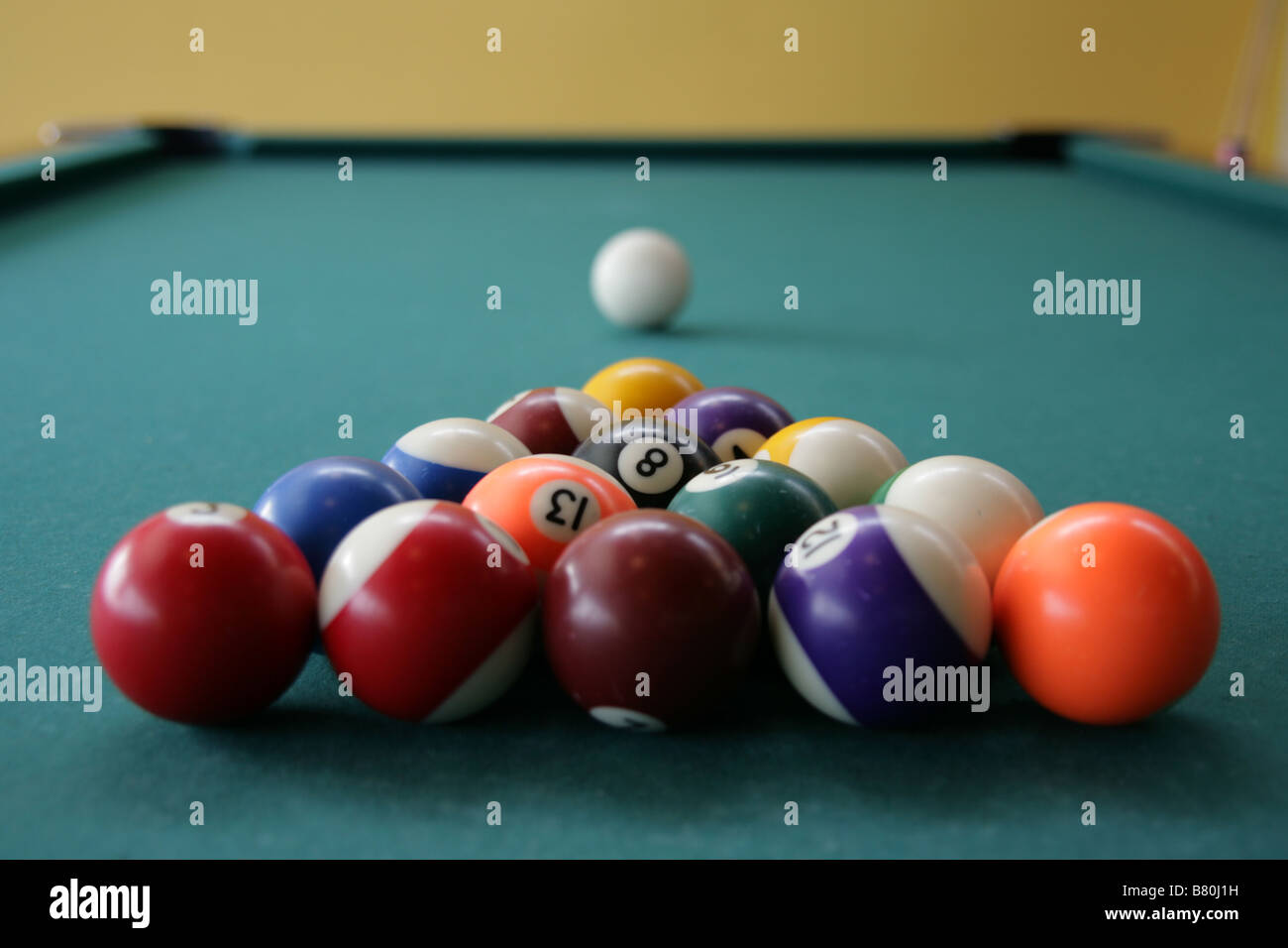 Pool balls set-up and ready for a game. Stock Photo