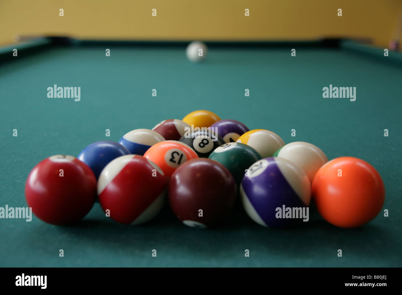 Pool balls set-up and ready for a game Stock Photo - Alamy