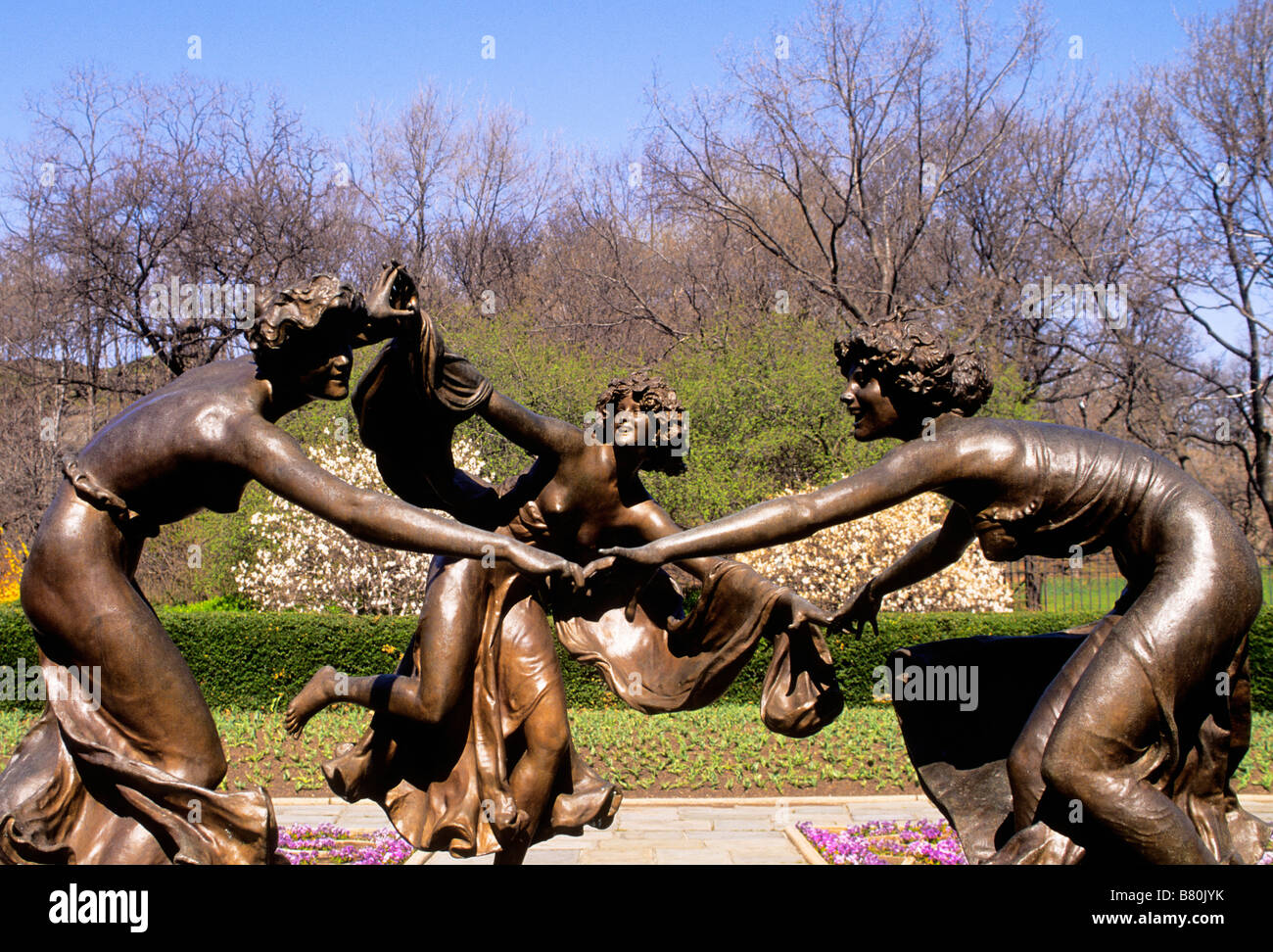 New York City Central Park Conservatory Garden The Louis Untermeyer Fountain Statue of The Three Graces. Central Park Conservancy. USA Stock Photo