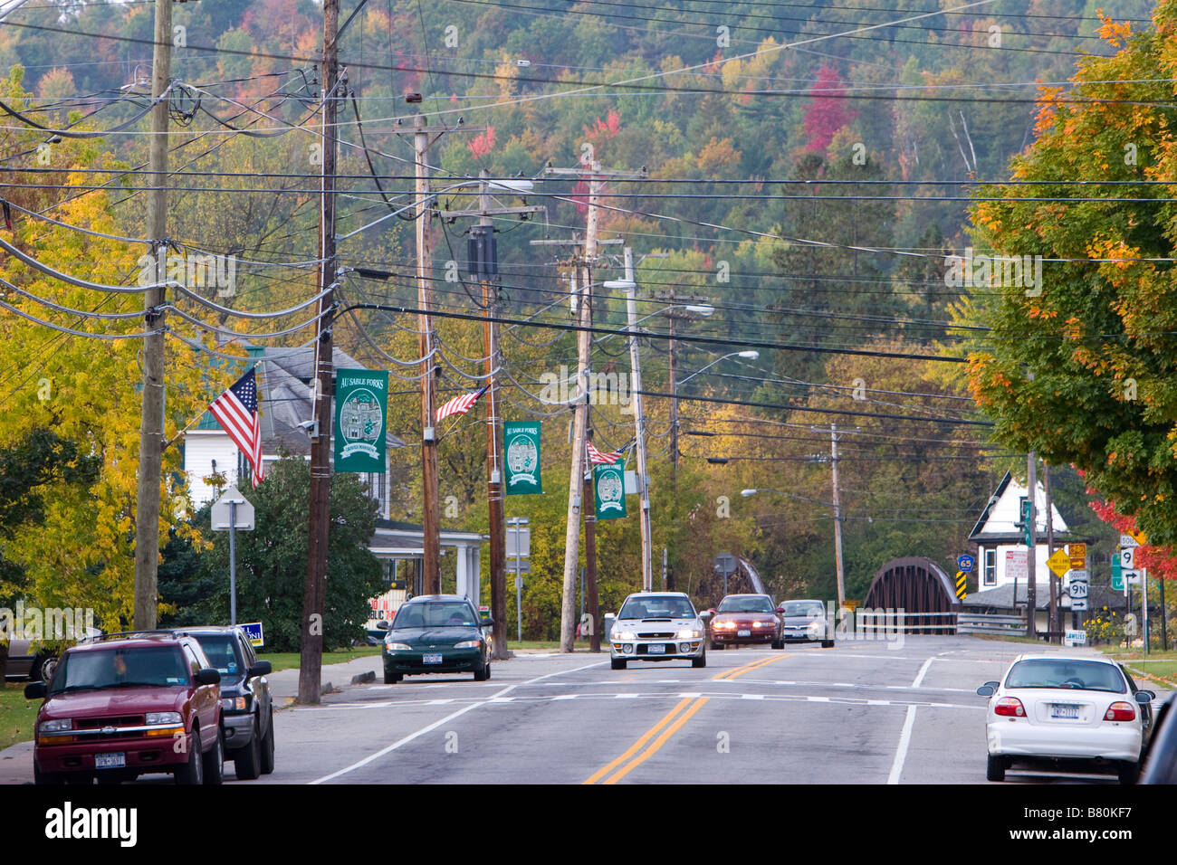 A highway through Au Sable Forks New York October 6 2008 Stock Photo