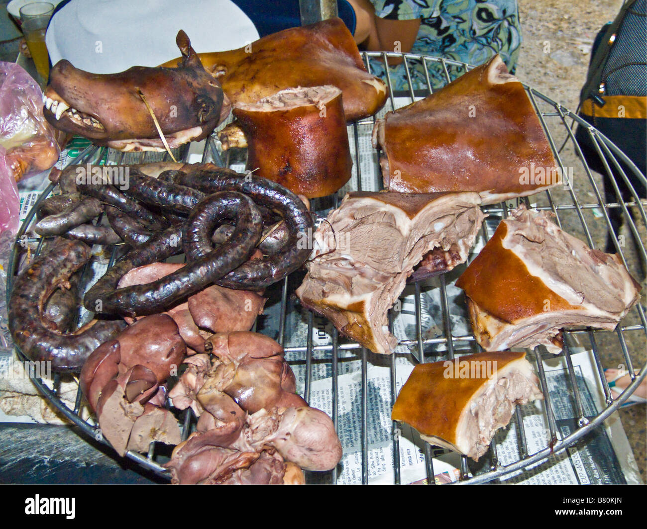 Selection of dog meat for sale at market in Hanoi Old Quarter Vietnam JPH0152 Stock Photo