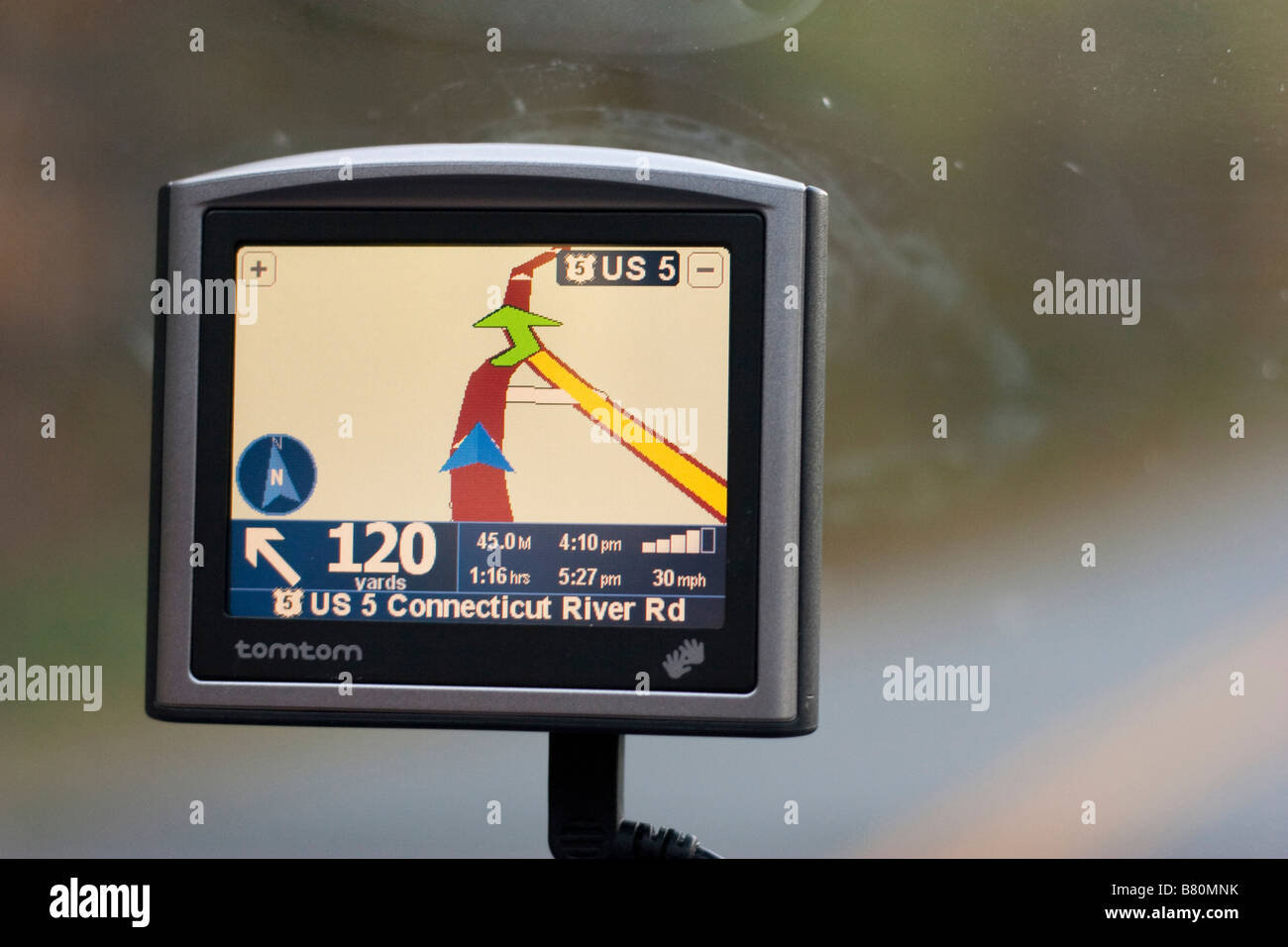 A tomtom GPS unit maps a trip through Vermont USA October 8 2008 Stock Photo