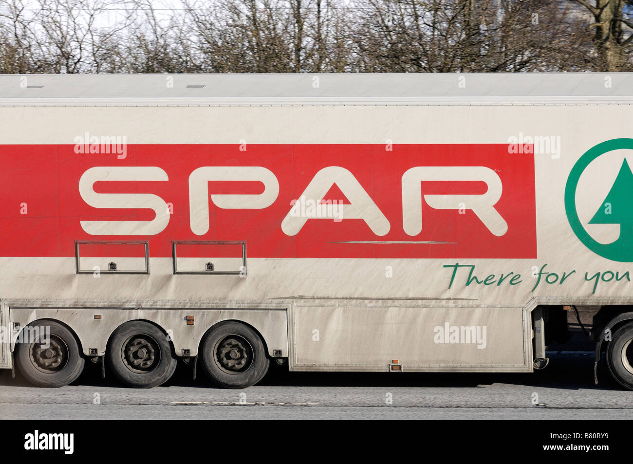 SPAR lorry on a motorway Stock Photo