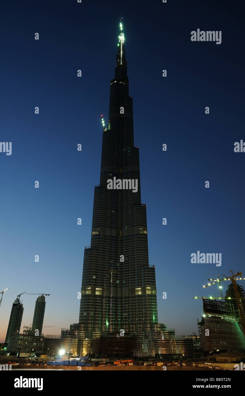 World tallest skyscraper Burj Dubai at night Stock Photo