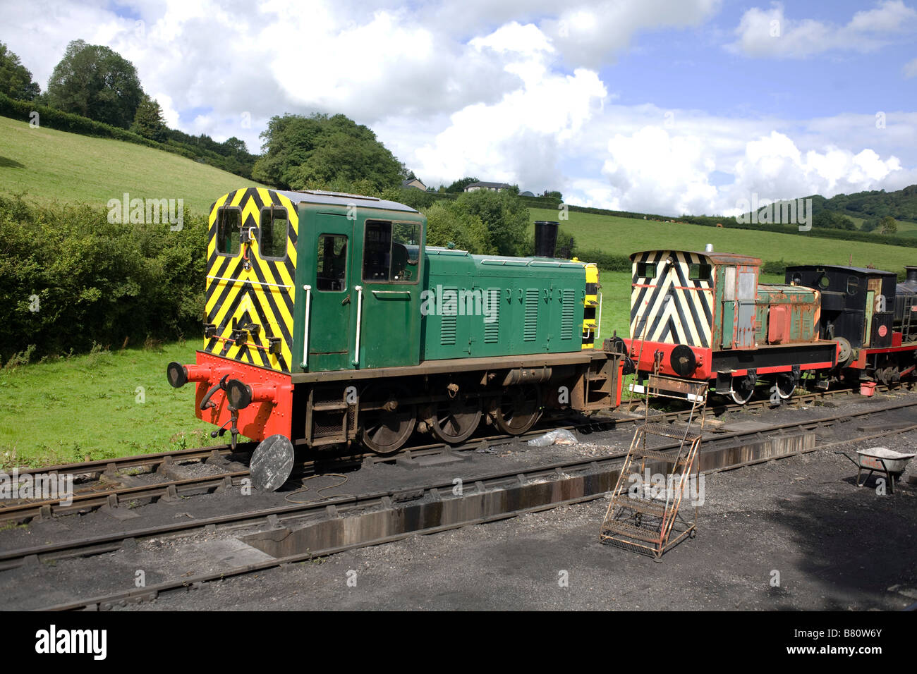 Shunters in sidings by Bronwydd Arms station on Gwili Railway in Carmarthenshire South Wales Stock Photo