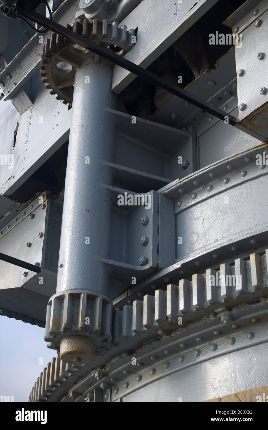 deatil gear of old disused crane in the port of Santander Stock Photo