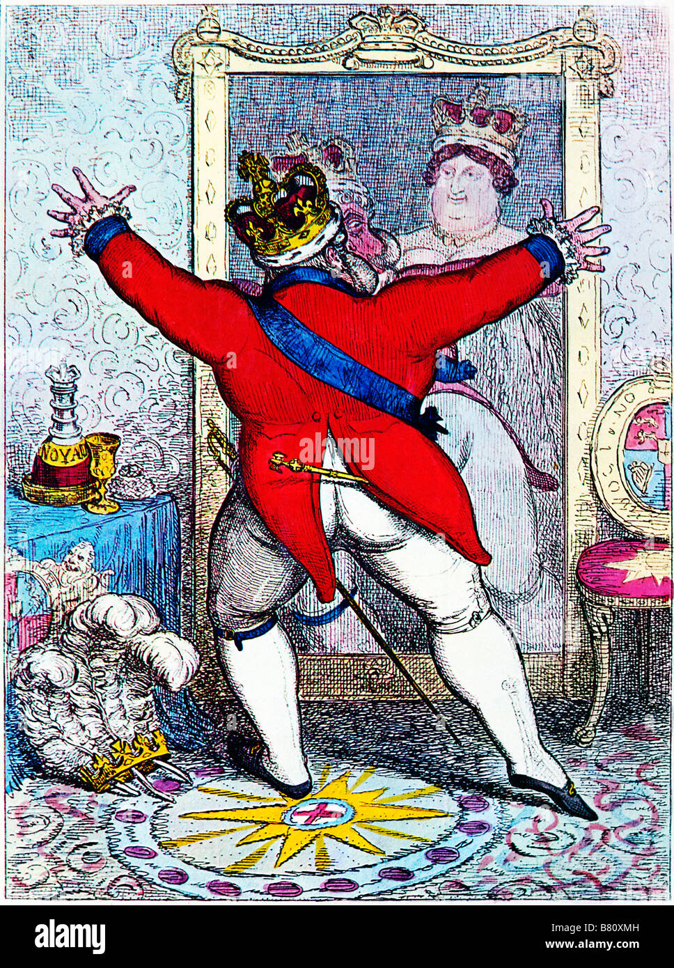 To Be Or Not To Be Cruikshank caricature of the new King George IV unable to escape his wife Caroline Stock Photo