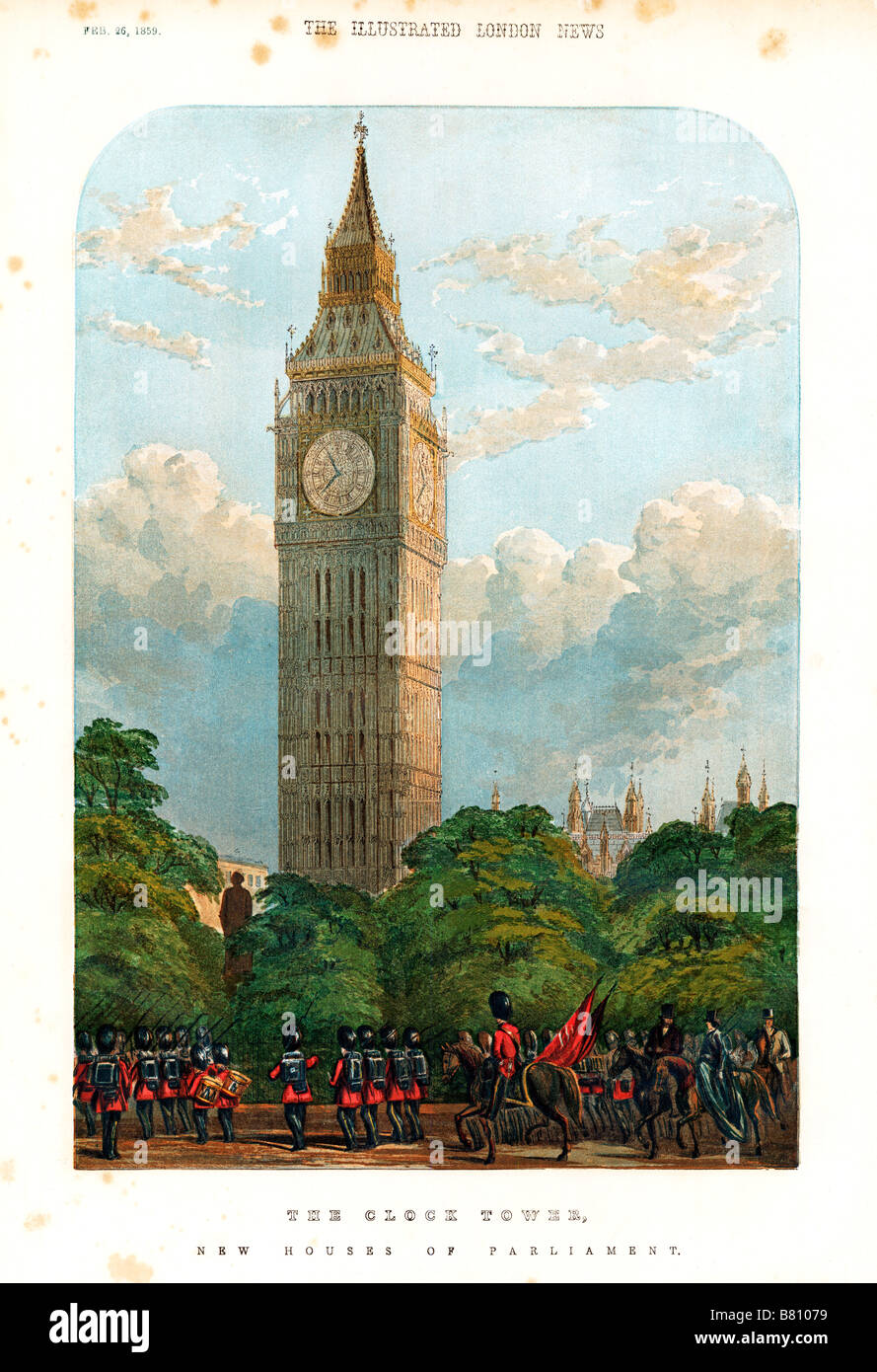 The Clock Tower Houses of Parliament 1859 print of the newly built