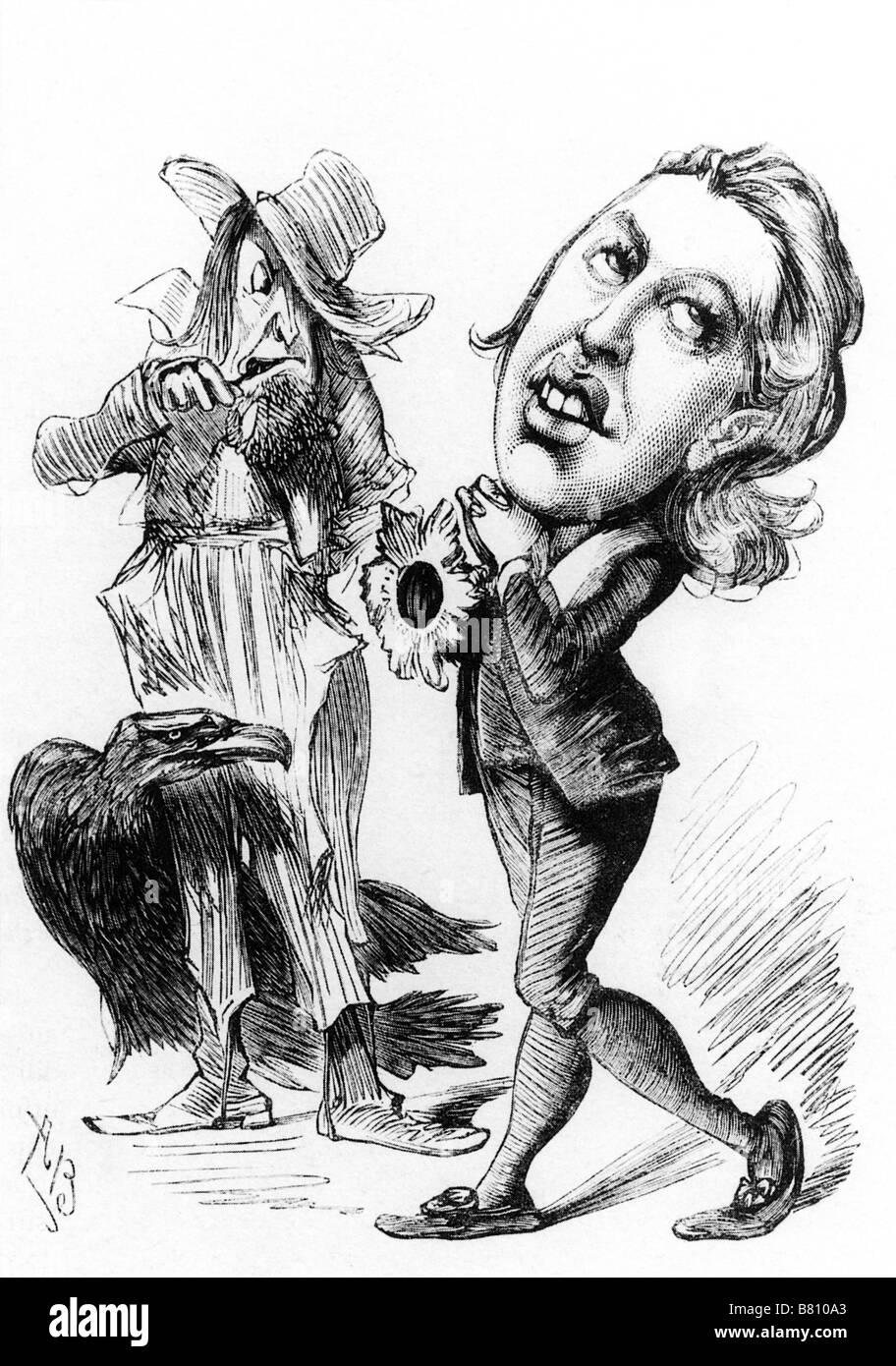 Oscar Wilde in America 1883 cartoon of the wit and aesthete on his lecture tour and the reaction of the startled Americans Stock Photo