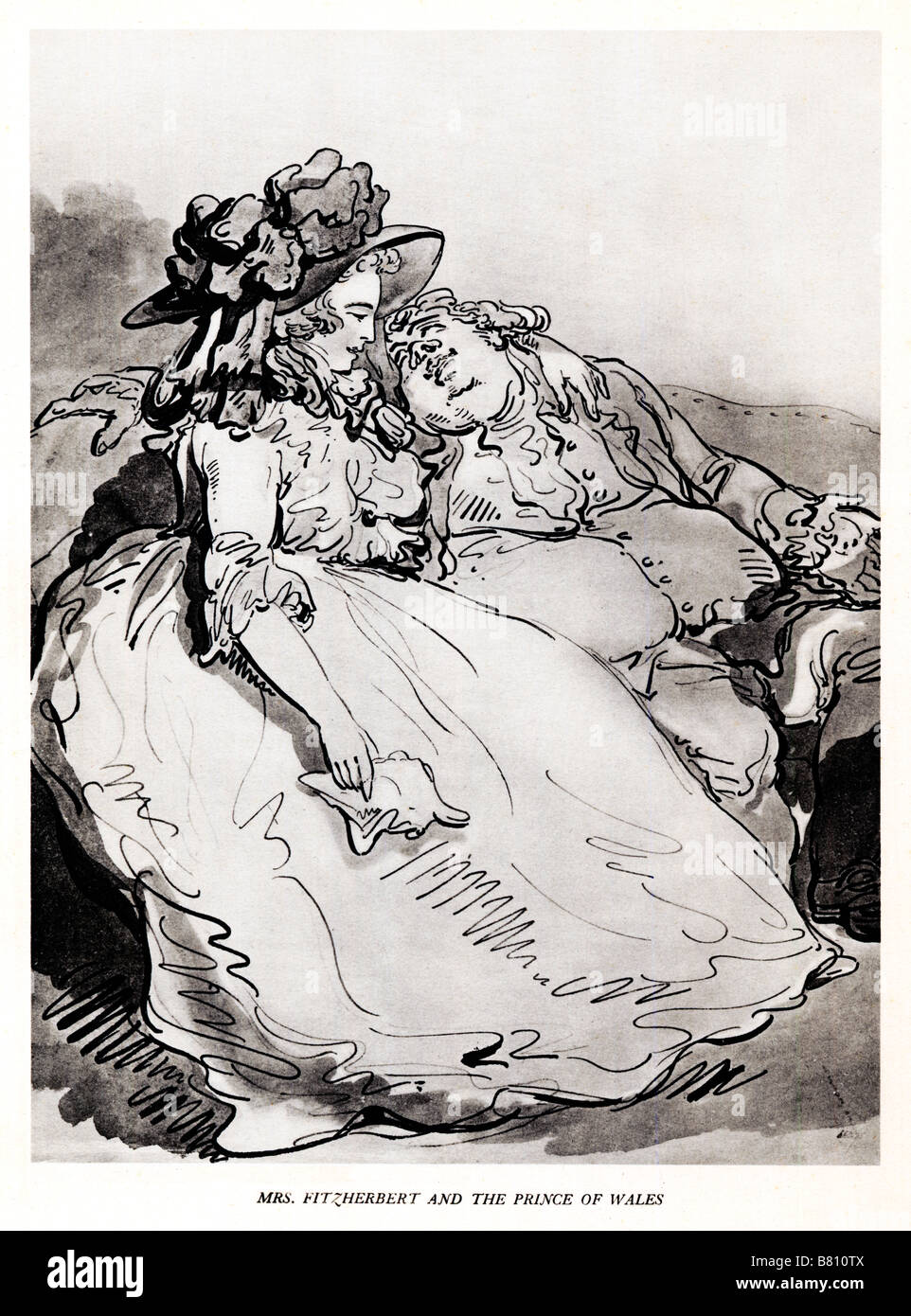 Mrs Fitzherbert and the Prince of Wales Thomas Rowlandson caricature of the future George IV and his mistress and secret wife Stock Photo